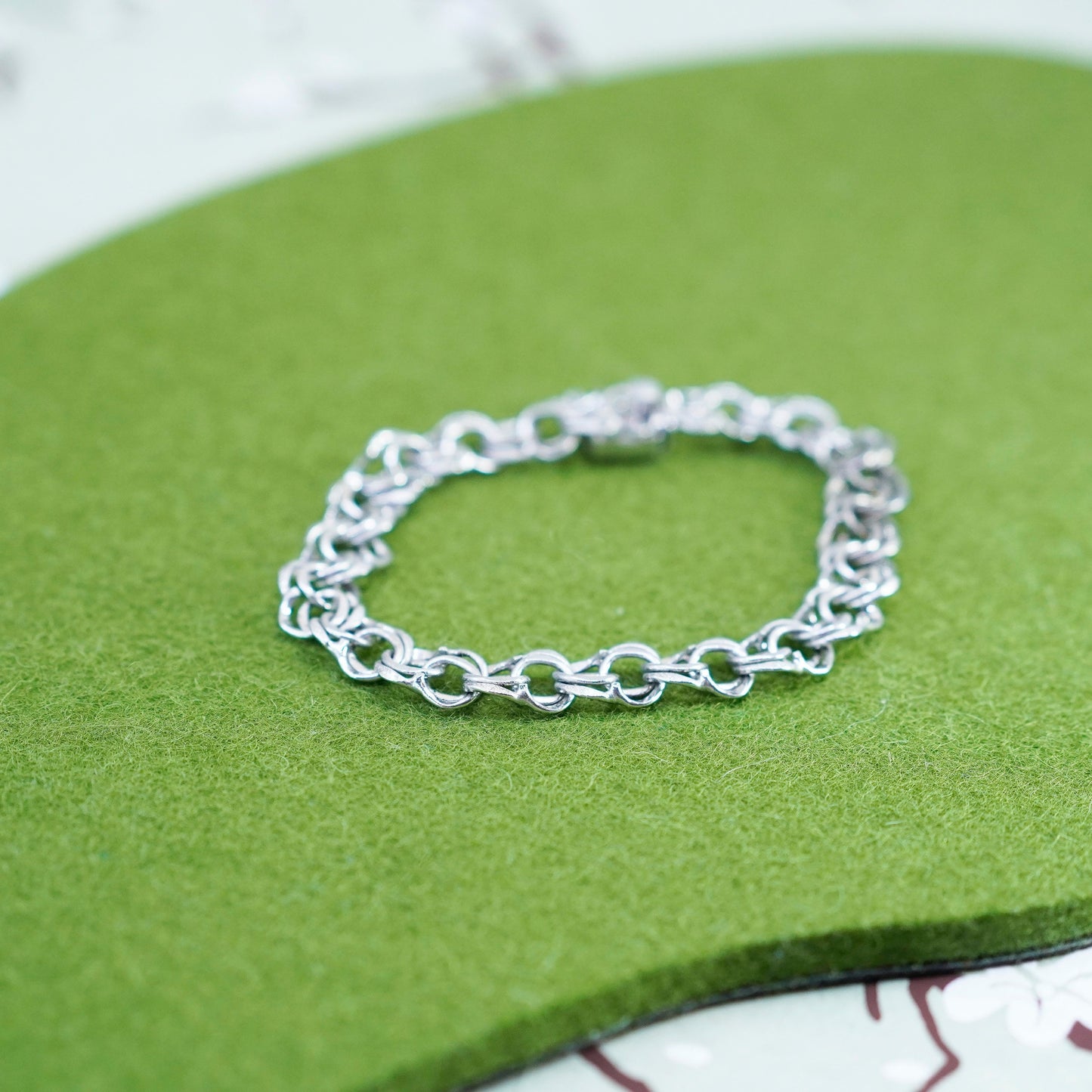 6.5”, 9mm, Vintage sterling silver double curb bracelet, 925 chain