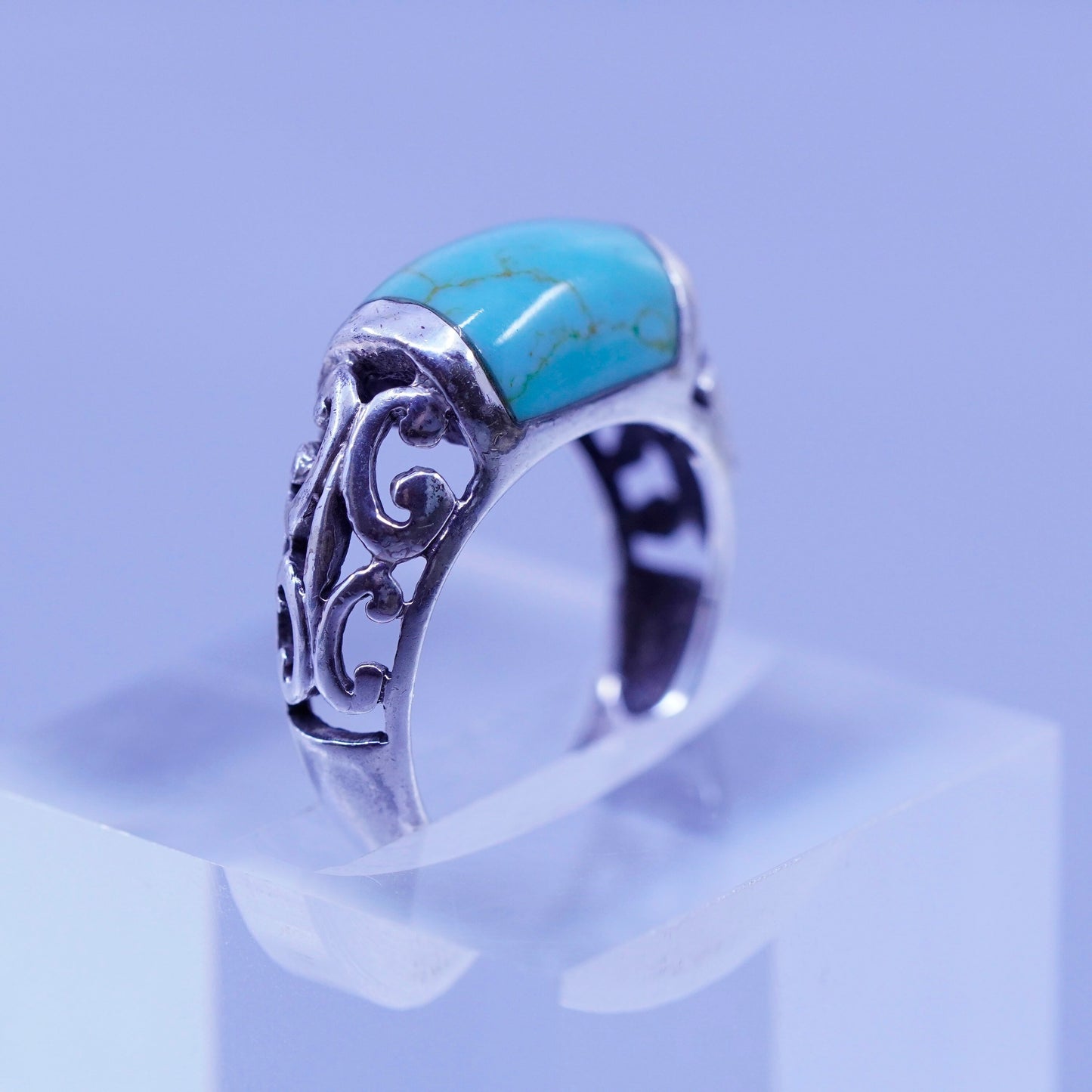 Size 7.25, southwestern Sterling 925 silver handmade filigree ring turquoise
