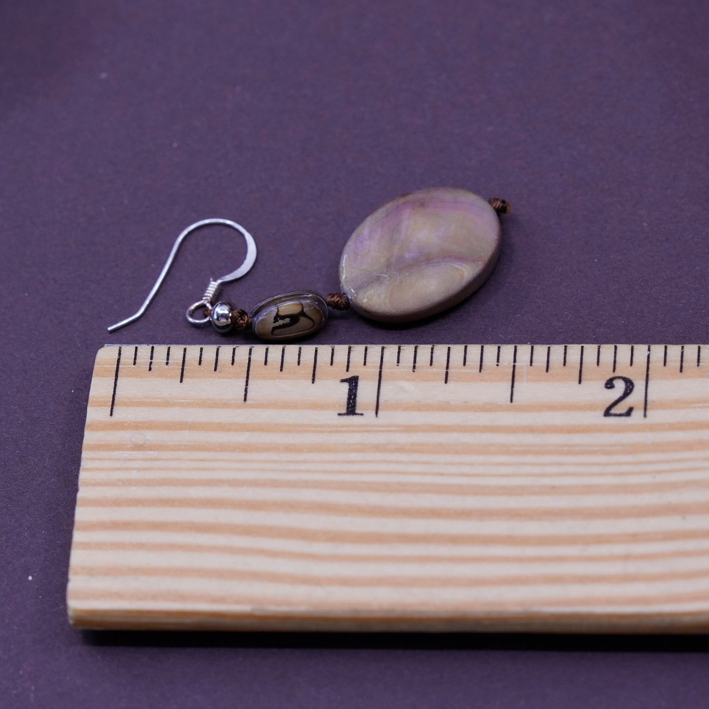 Vintage Sterling 925 silver handmade earrings with brown mother of pearl