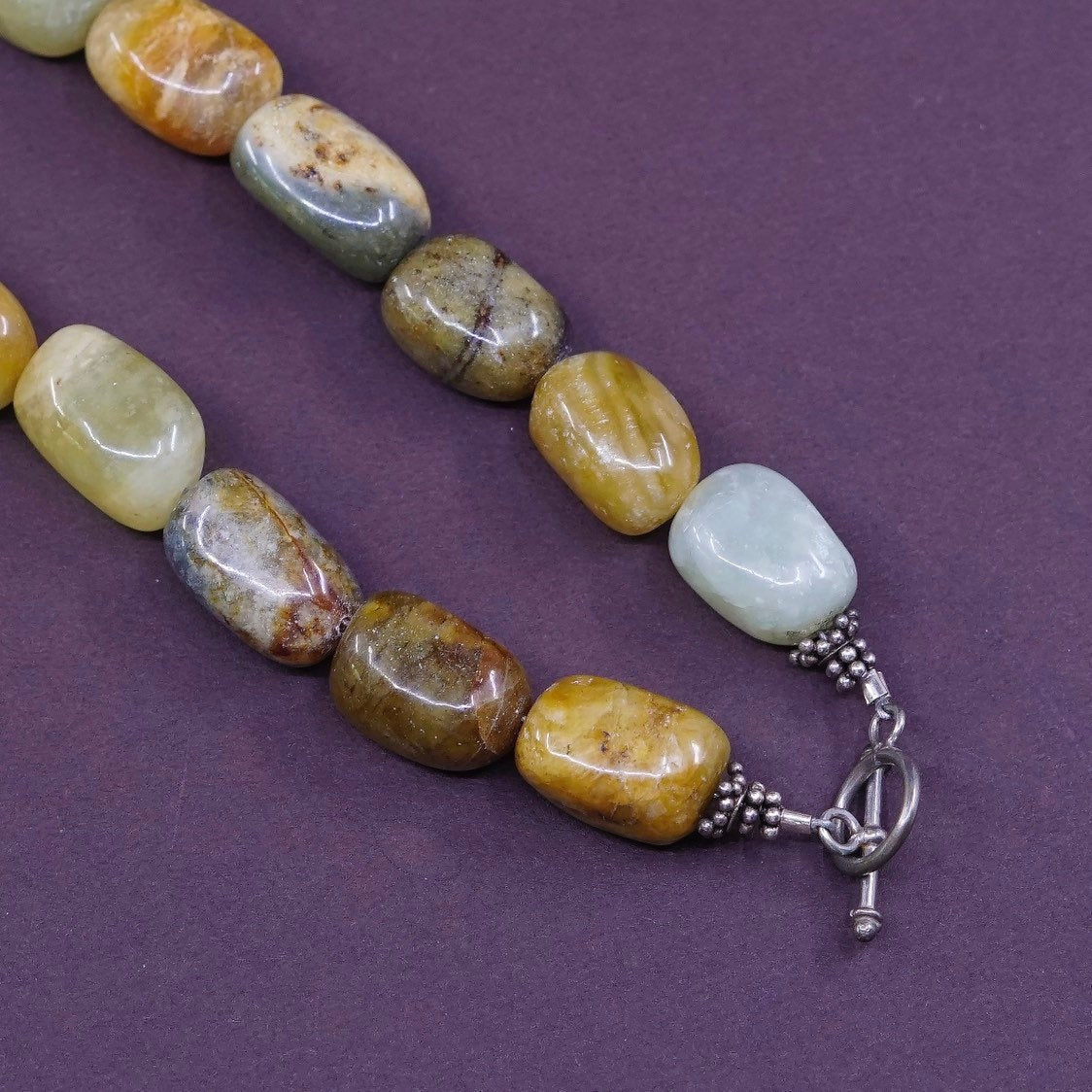 16", vtg handmade necklace, genuine lace amethyst and agate beads