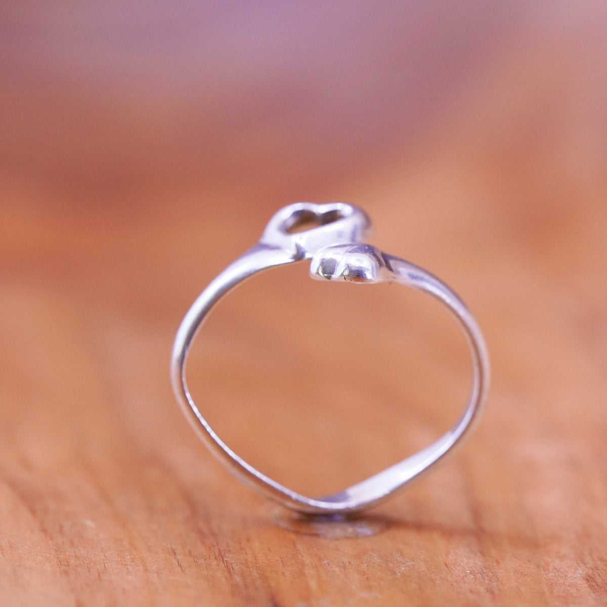 Size 9, vintage Sterling silver handmade ring, 925 wrap band with double hearts