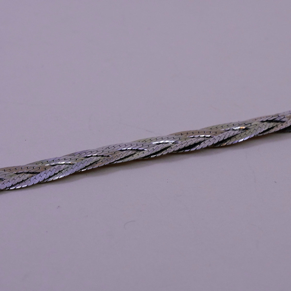 7”, 7mm, Vintage sterling 925 silver herringbone chain, woven bracelet