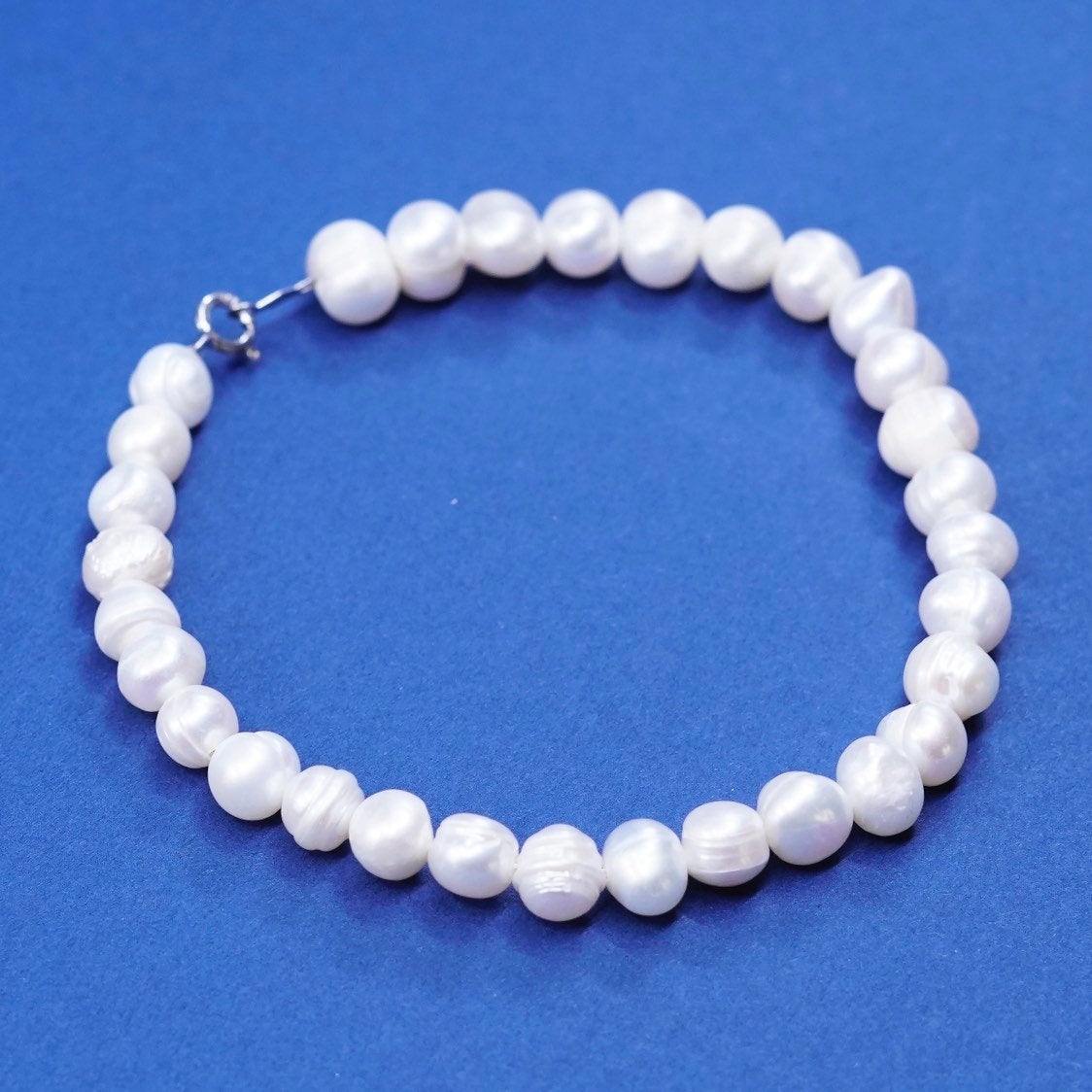 7", Sterling silver handmade bracelet, 925 clasp w/ freshwater pearl beads
