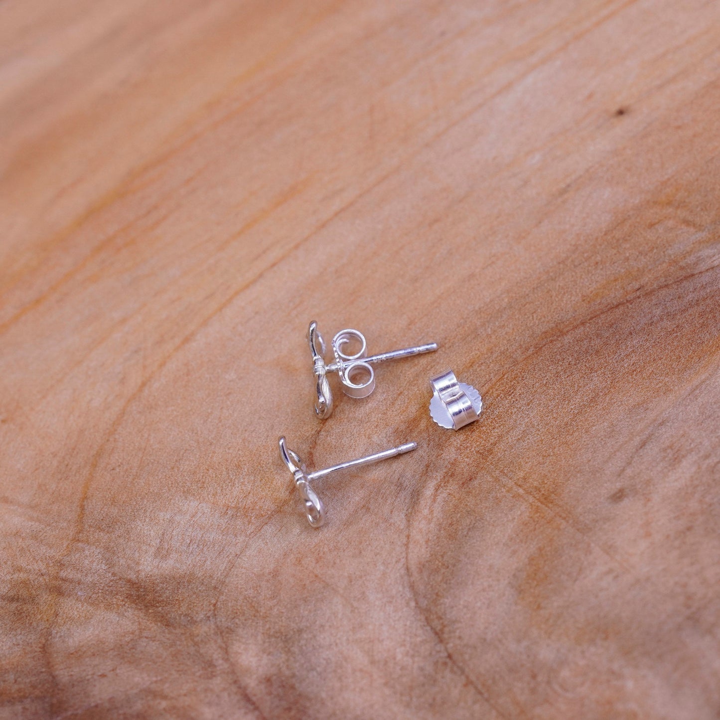 Vintage Sterling silver handmade earrings, 925 ribbon bow studs