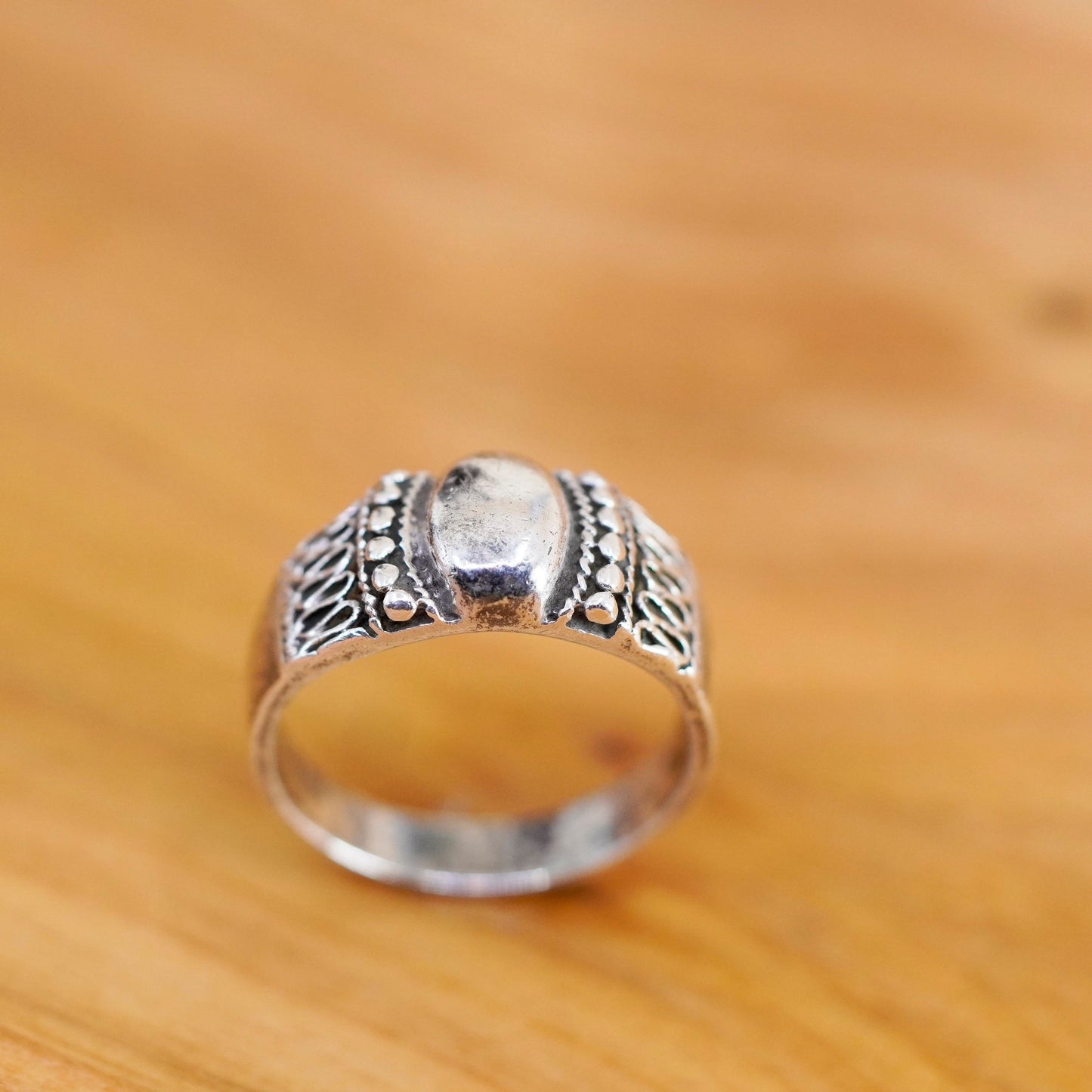 Size 9.5, vintage Sterling silver handmade ring, 925 band with beads