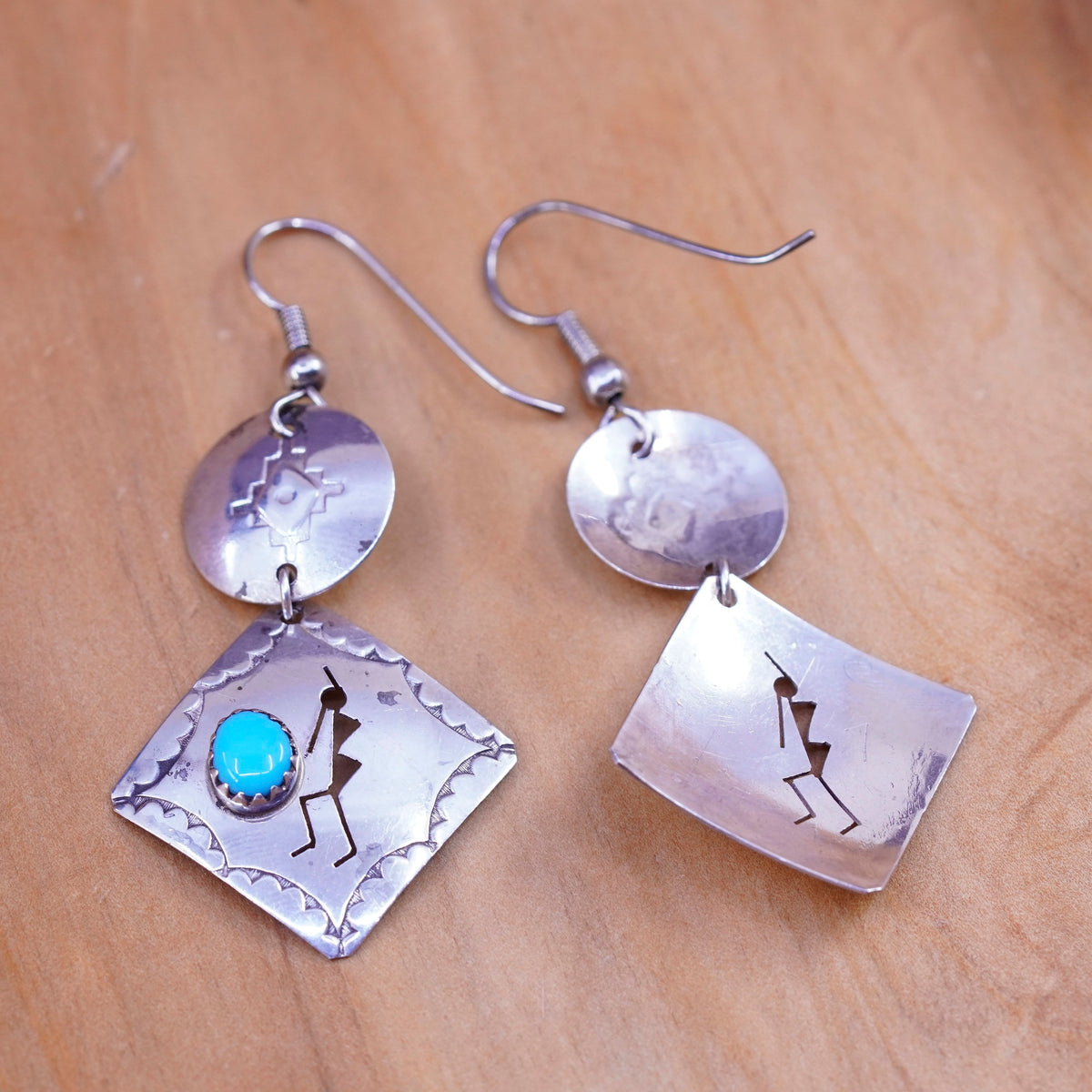Vintage Sterling 925 silver handmade square earrings with turquoise