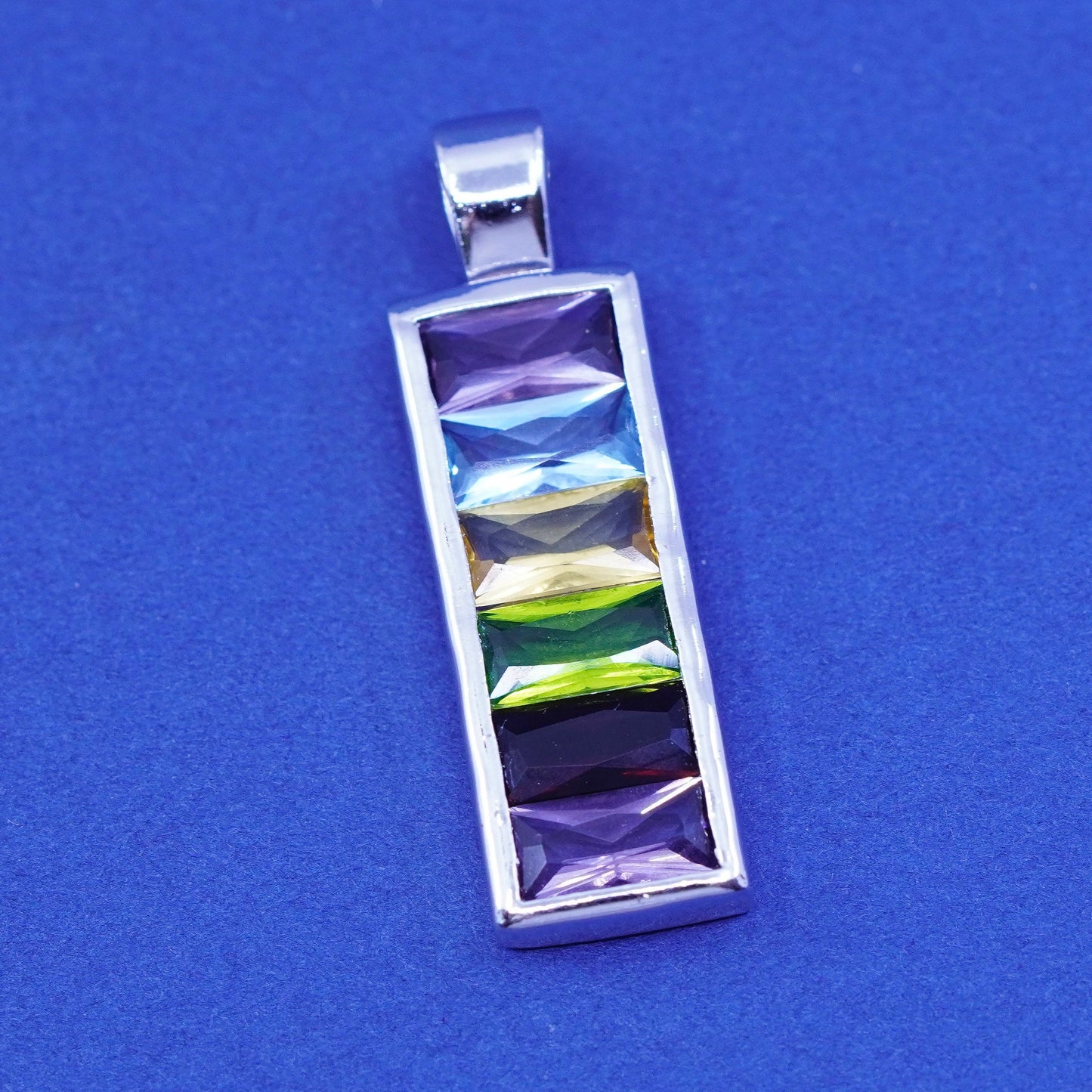 Vintage Sterling 925 silver handmade pendant with topaz, ruby, citrine peridot