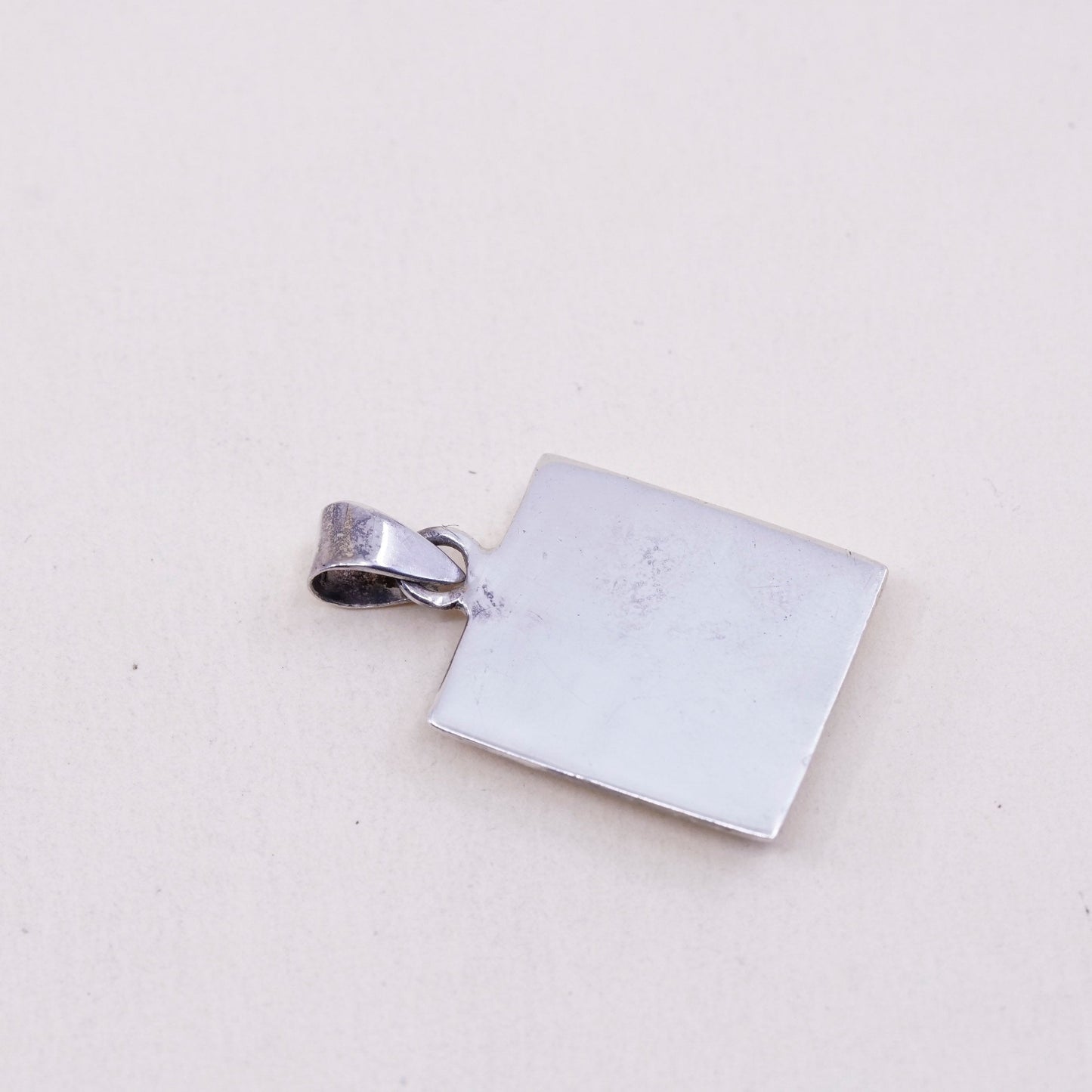 sterling silver handmade pendant, 925 square pendant with pink mother of pearl