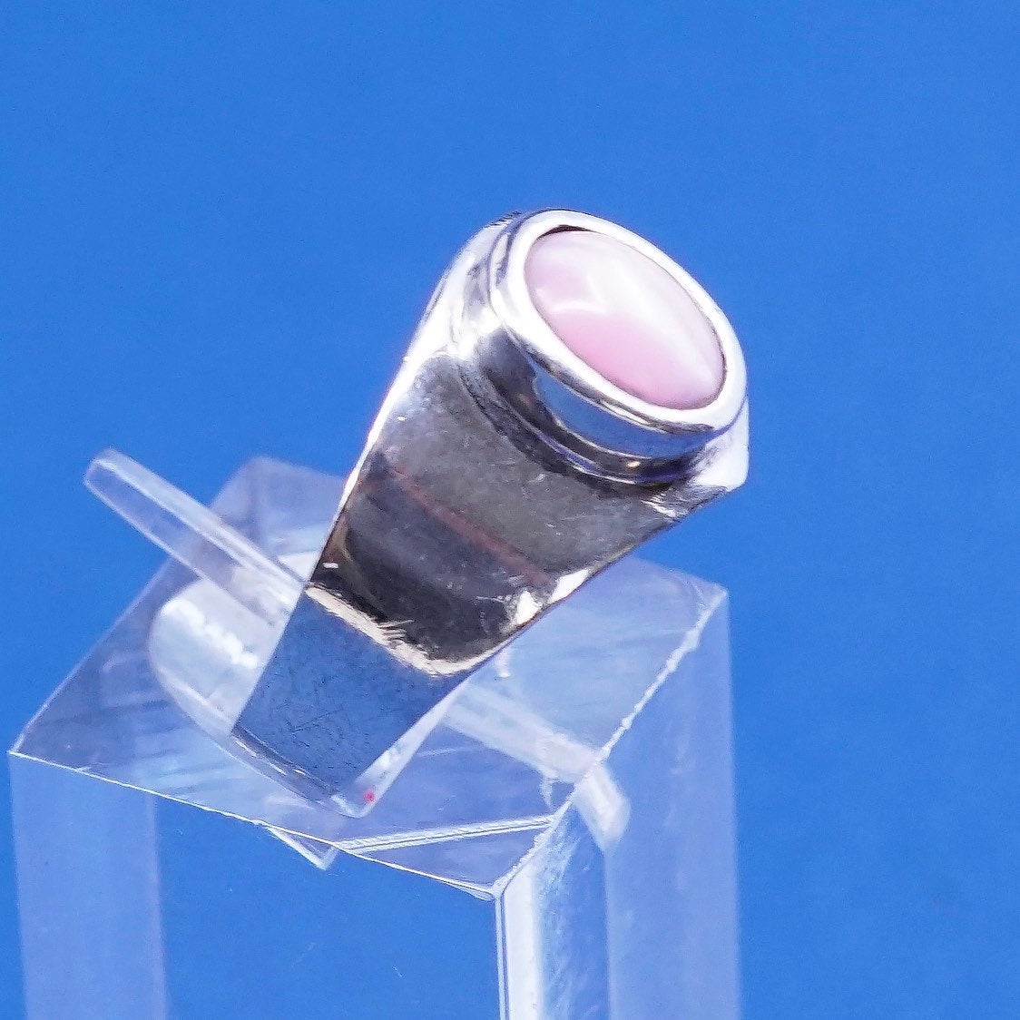 Size 8, vtg Sterling silver handmade ring, 925 w/ pink tiger eye