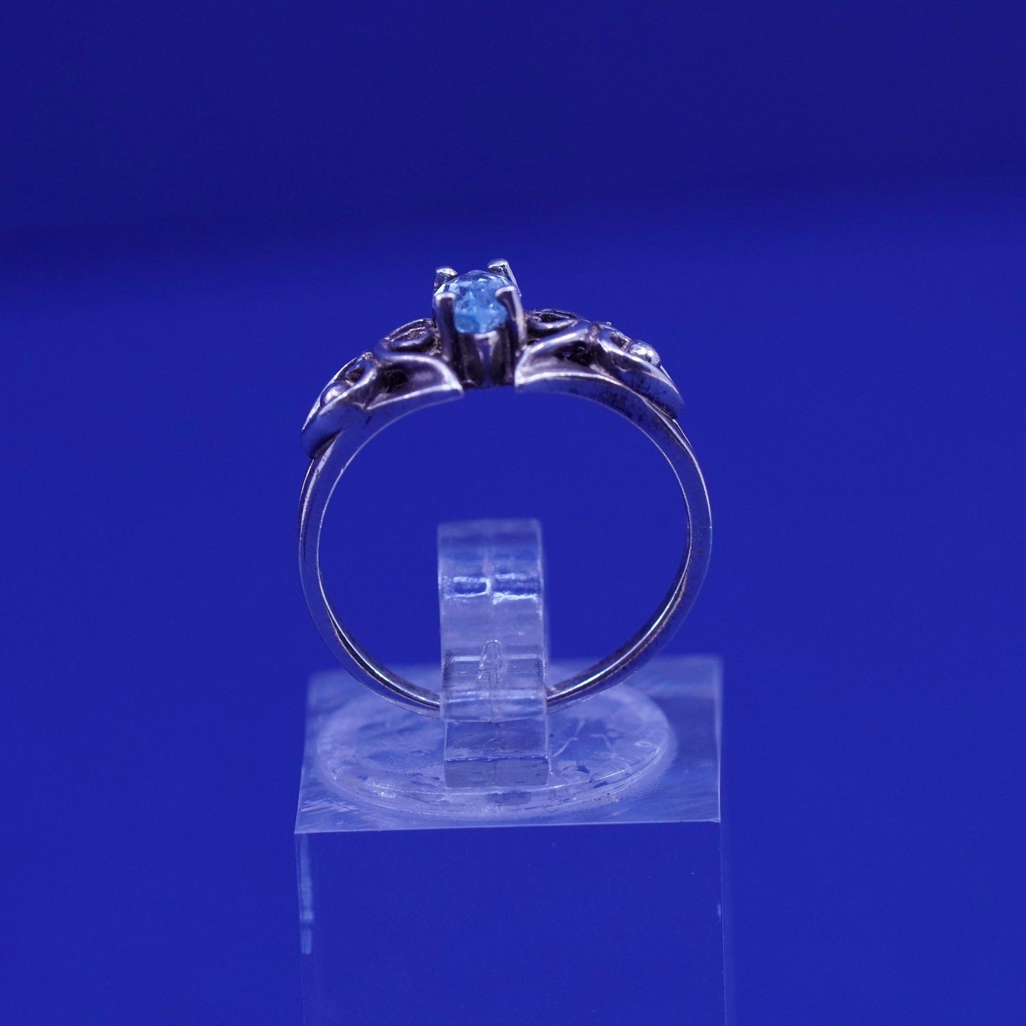 Size 4.75, vintage sterling 925 silver handmade ring with blue topaz