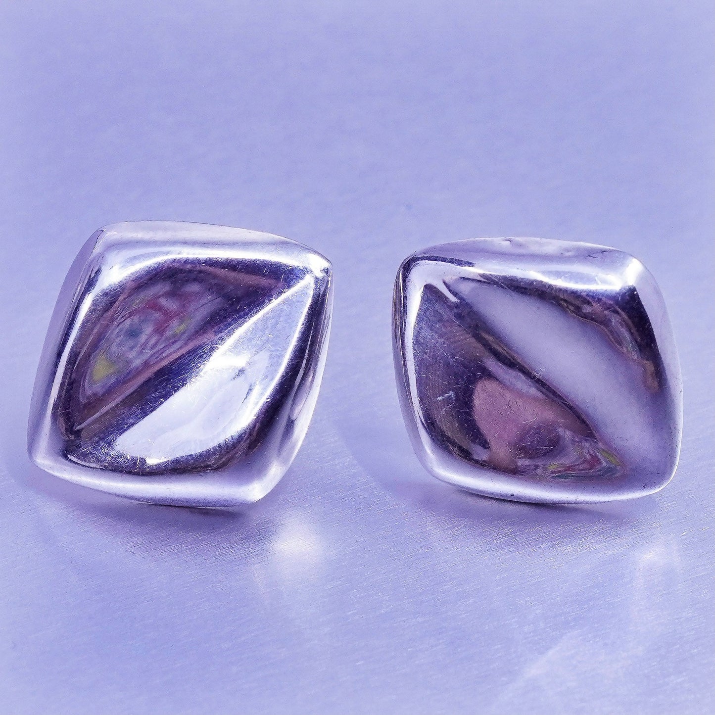 Vintage Sterling 925 silver handmade earrings, square studs