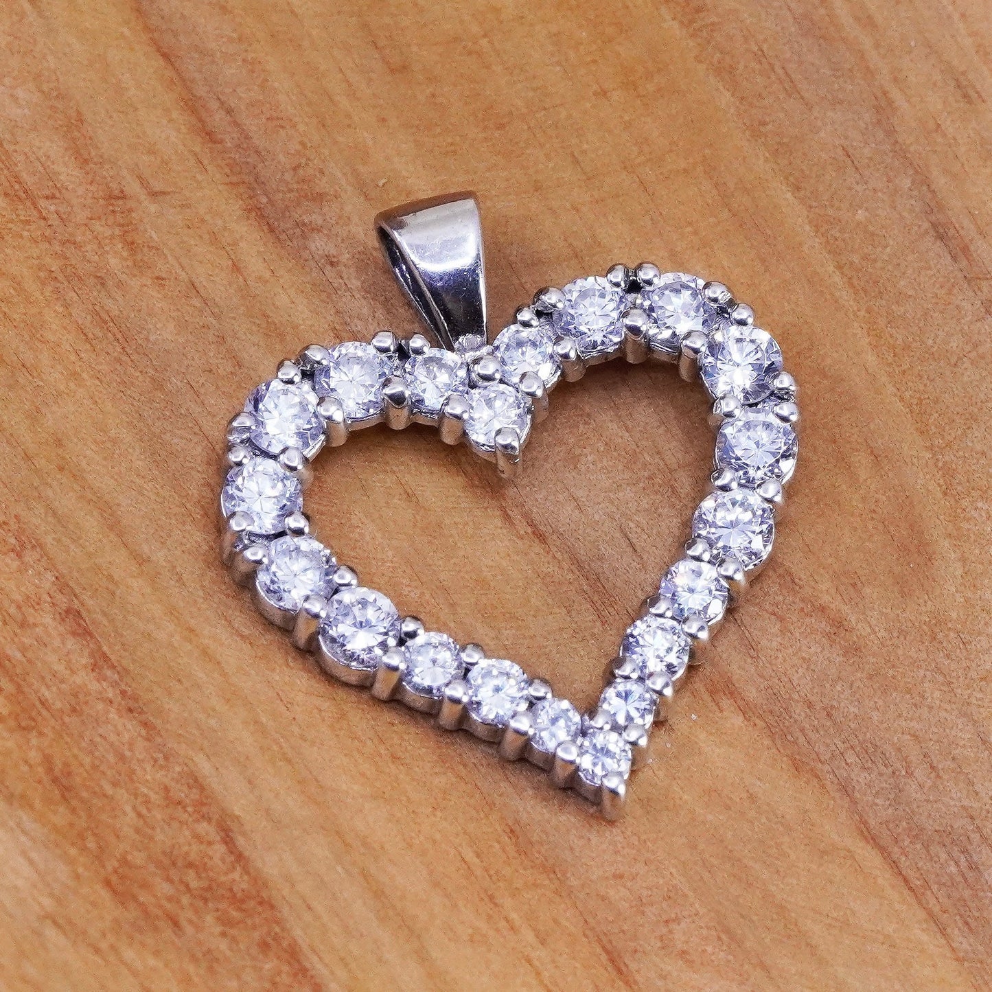Vintage Sterling 925 silver handmade heart pendant with cz