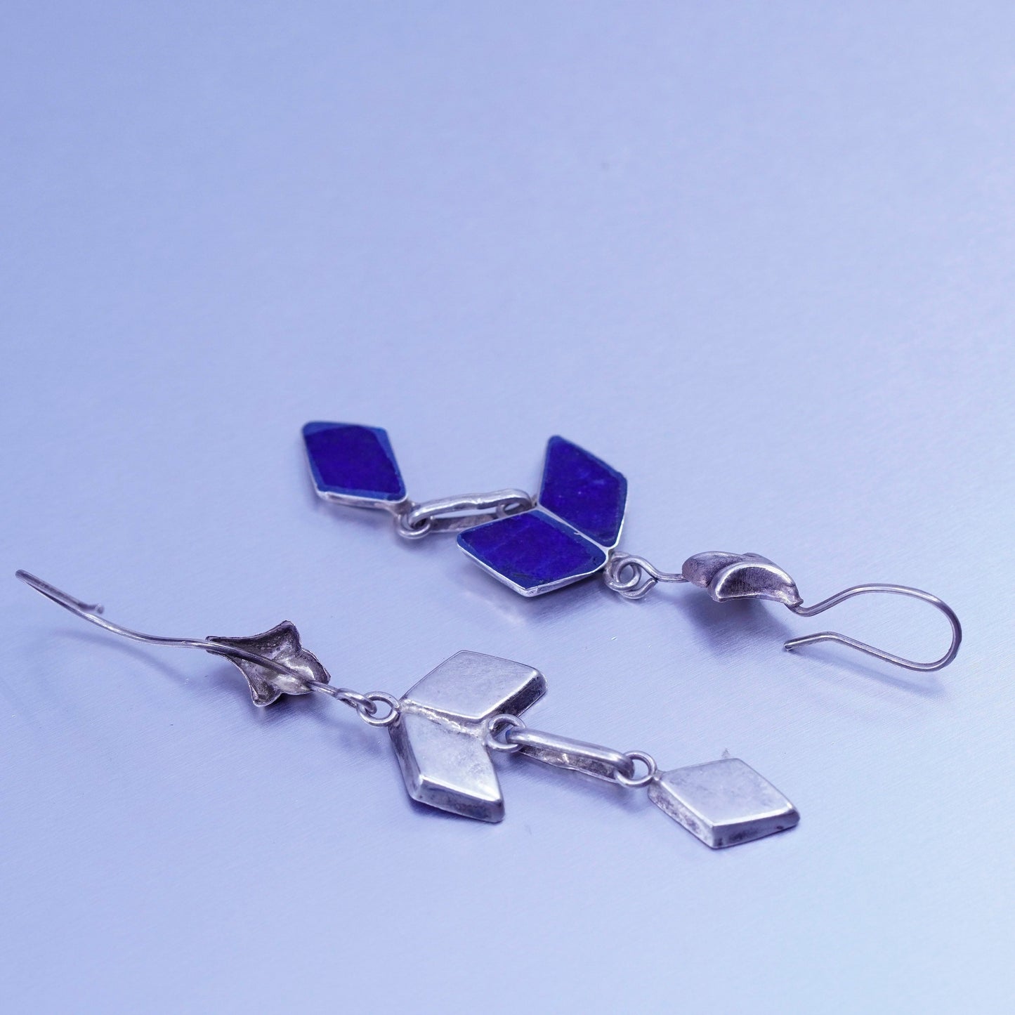 Vintage Sterling 925 silver handmade earrings with lapis lazuli