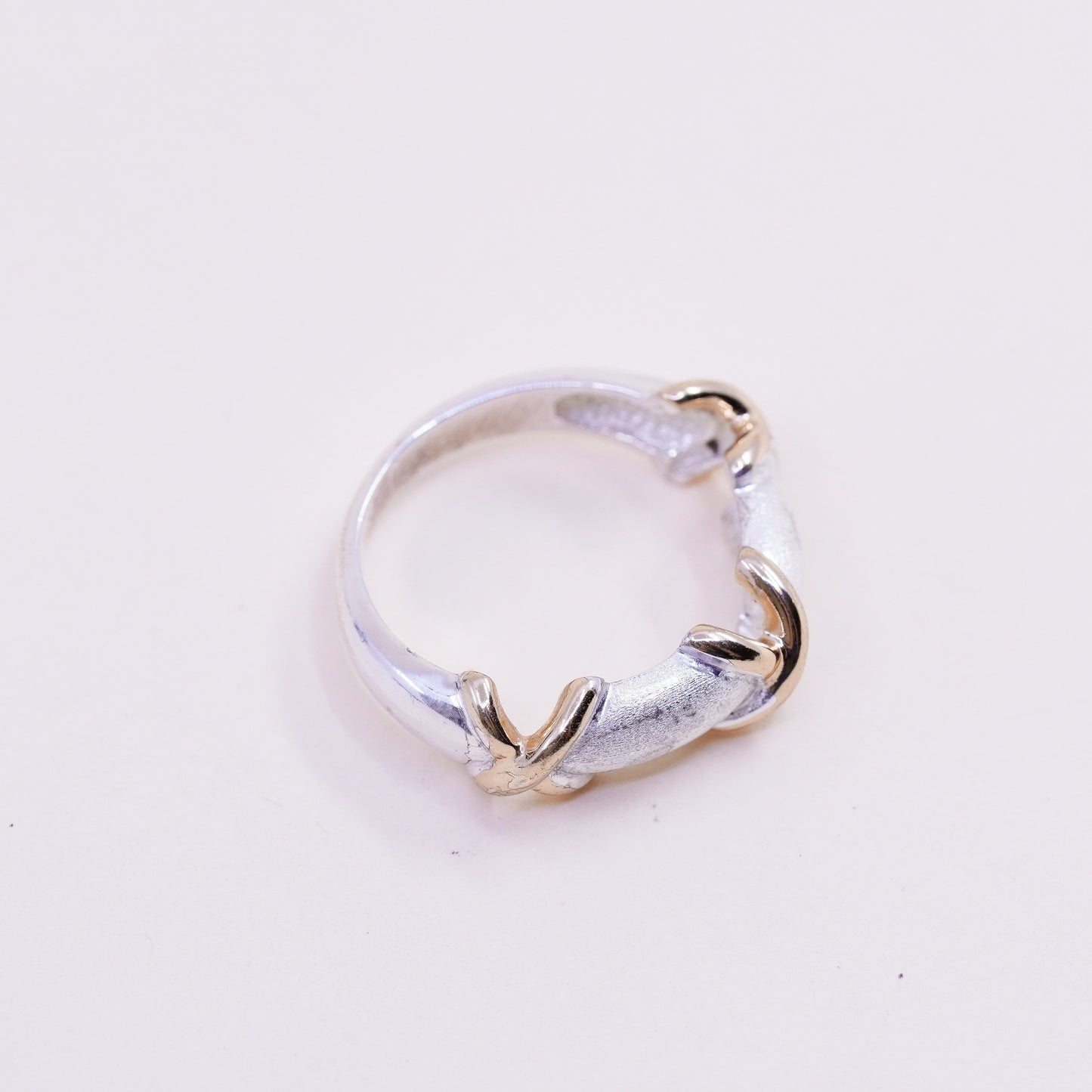 Size 7.5, Vintage two tone Sterling silver handmade ring, 925 band, cross