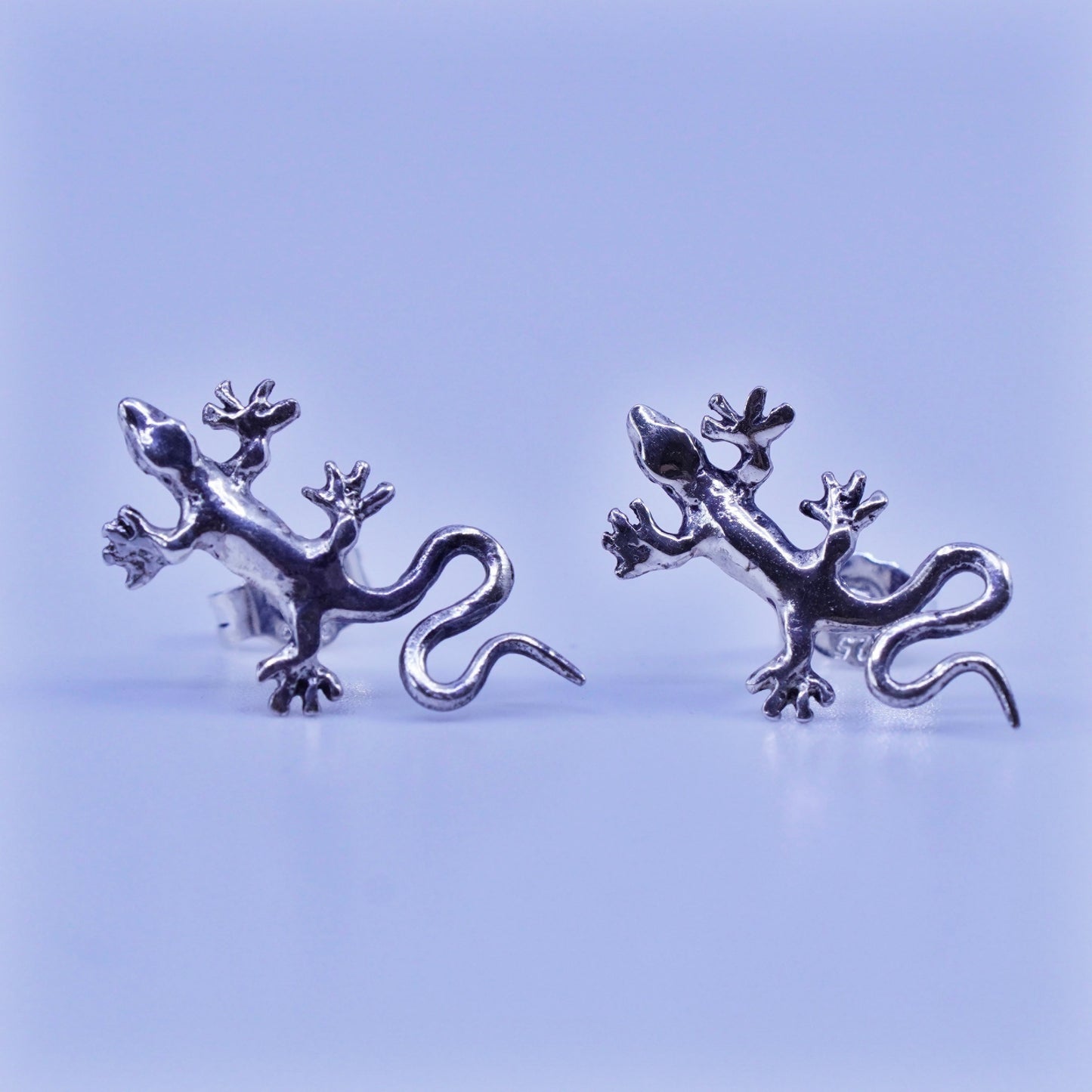 Vintage Sterling silver handmade earrings, 925 lizard studs