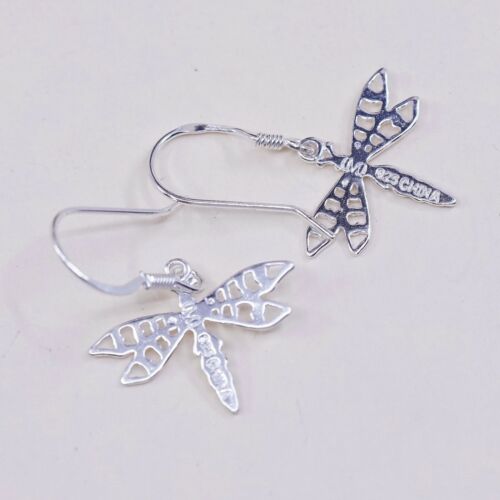 Vtg 925 Sterling Silver Handmade Filigree Dragonfly Earrings, Stamped 925