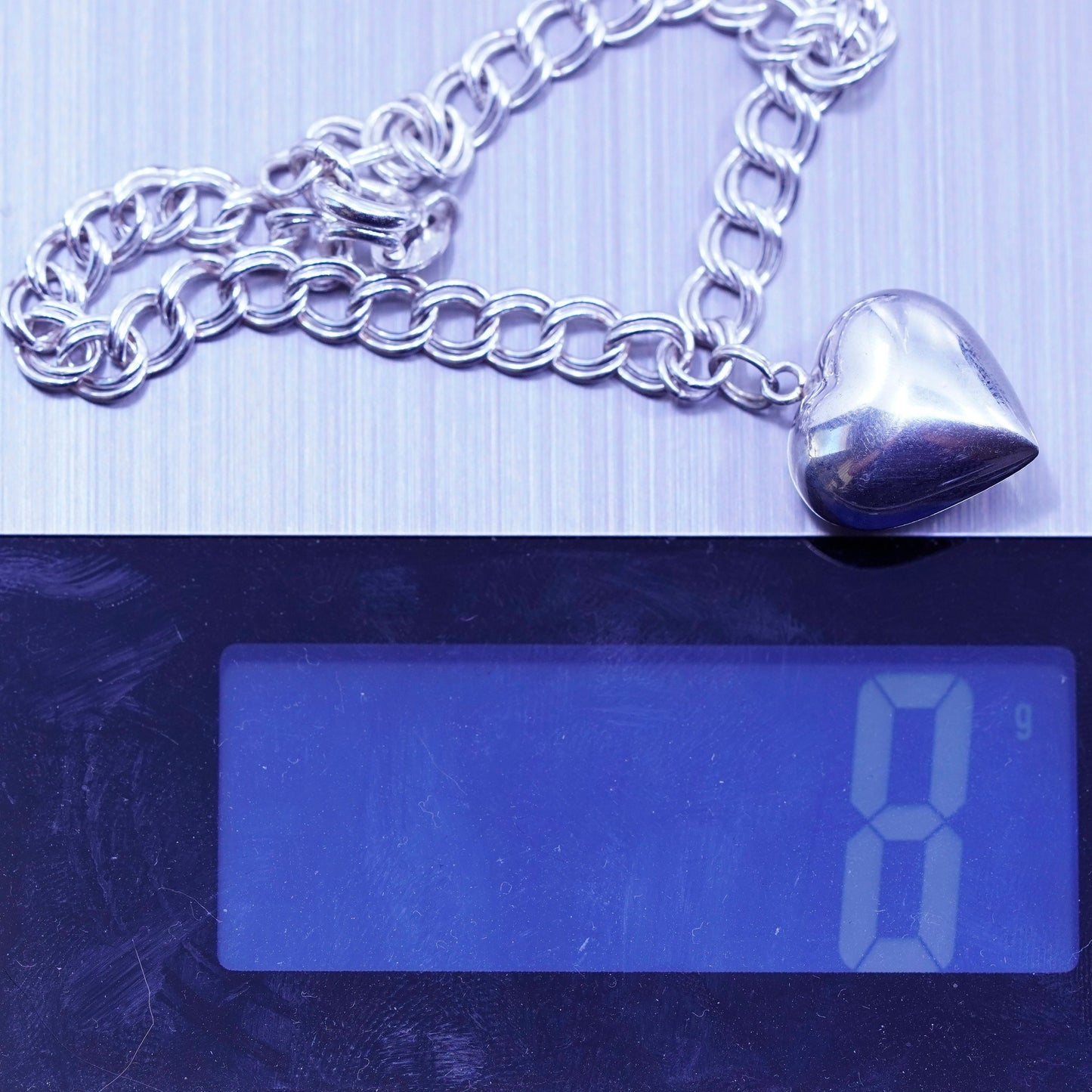 6.75”, Italy Sterling 925 silver bracelet, men’s curb chain puffy heart charm