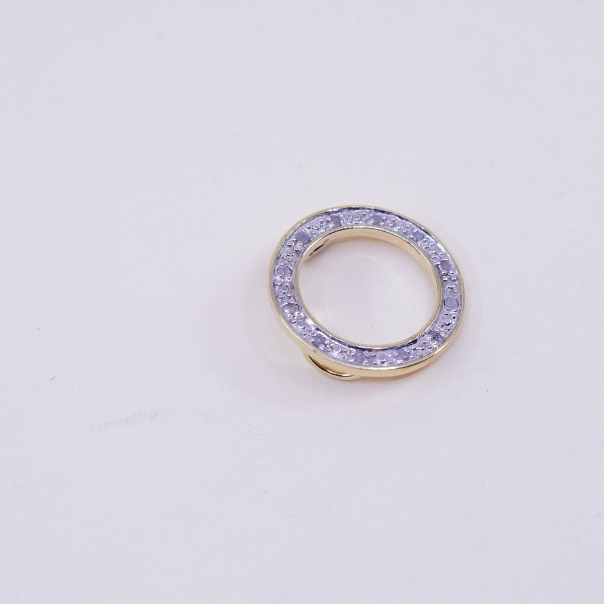 vermeil gold over Sterling silver handmade pendant, 925 circle w/ tiny diamond