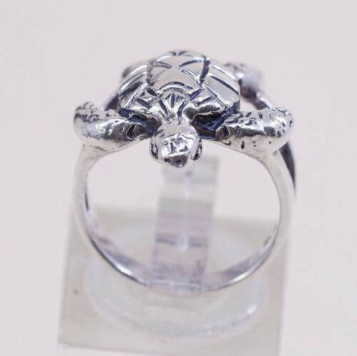 Size 5.75, Mexico Handmade Sterling 925 Silver Sea Turtle Band Ring, Stamped 925