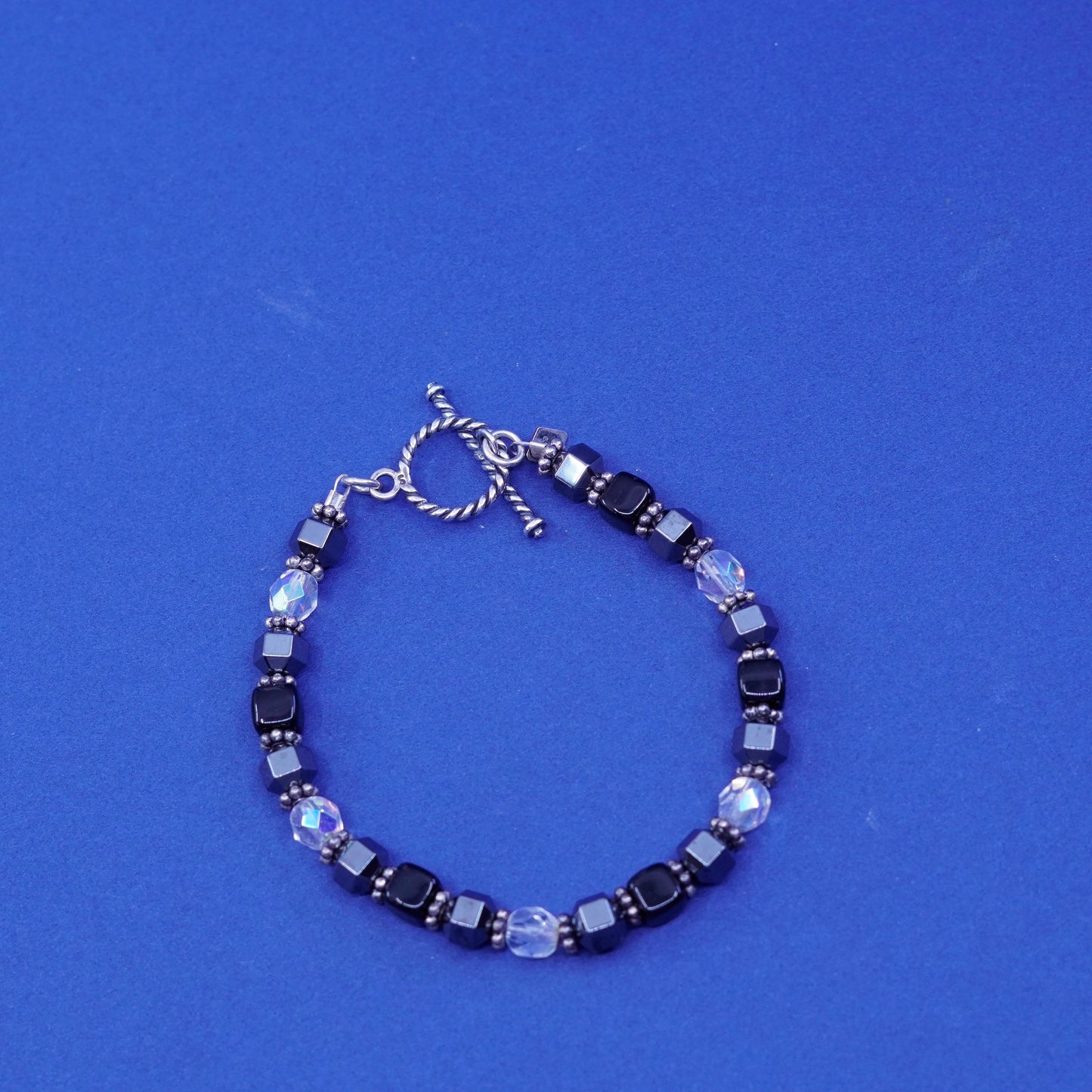 6.75”, Silpada B0869 Sterling 925 silver bracelet w/ Hematite Clear Crystals