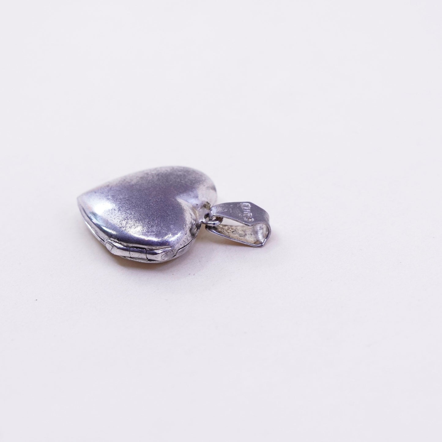 Vintage sterling silver photo locket charm pendant, flower textured 925 heart