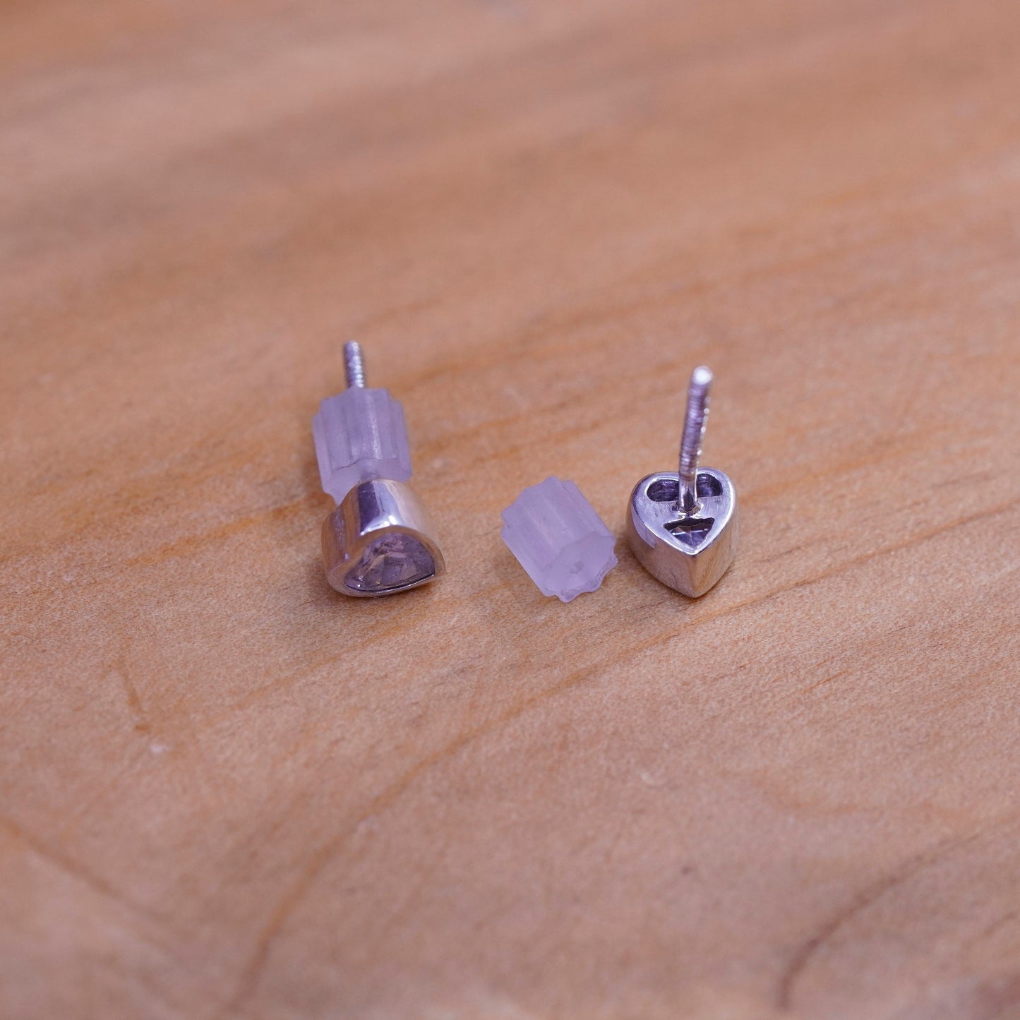 Vintage Sterling 925 silver clear cz heart studs, earrings