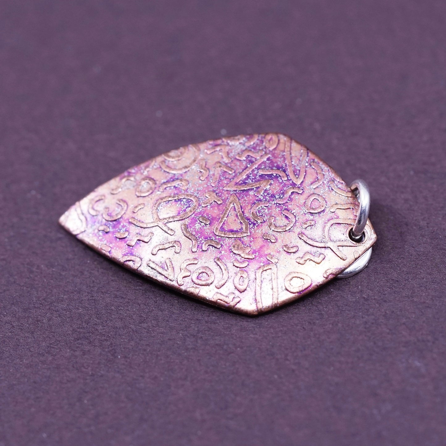 Vintage handmade textured copper tag with sterling 925 silver tornado