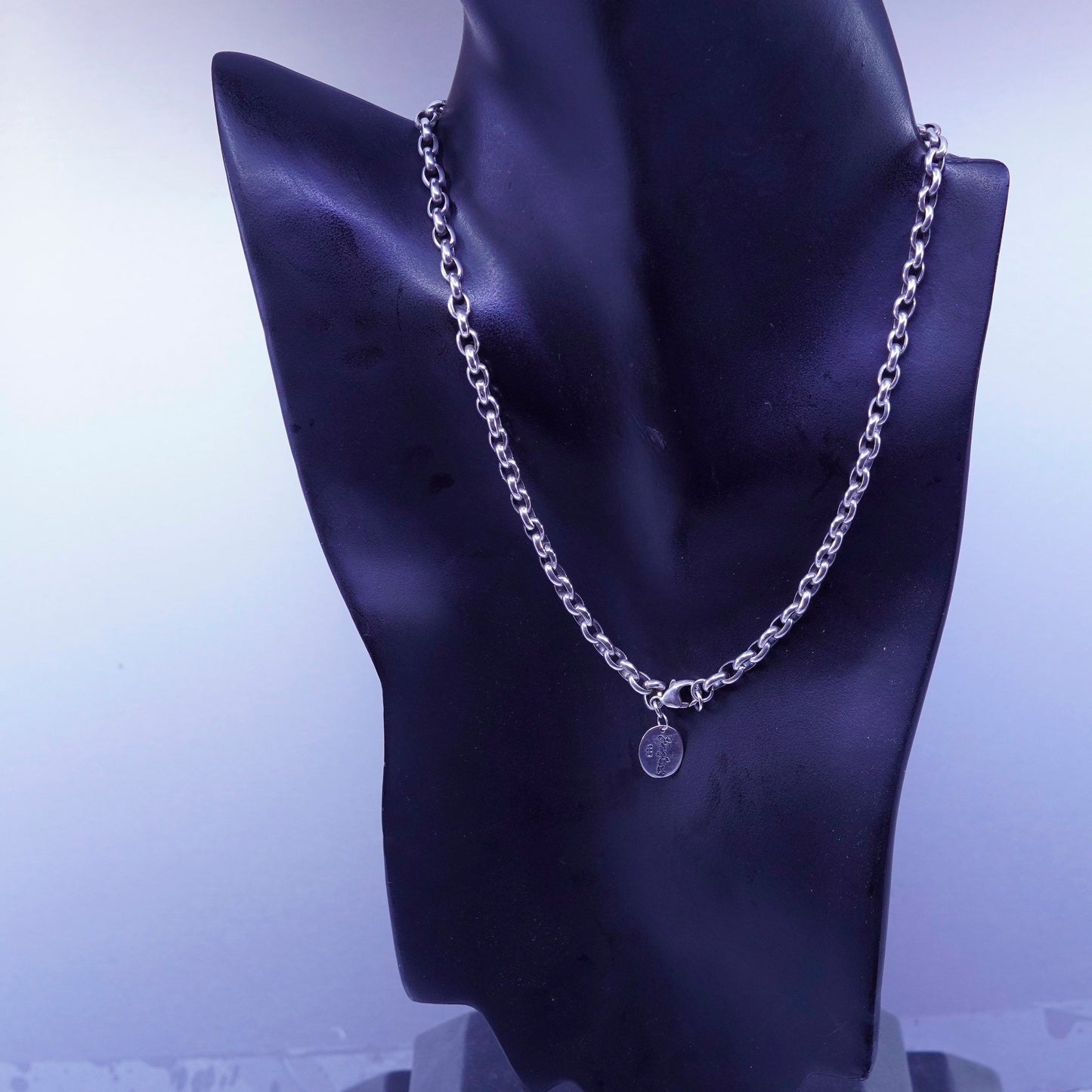 16” 4mm, vintage Italy Sterling 925 silver oval circle chain necklace