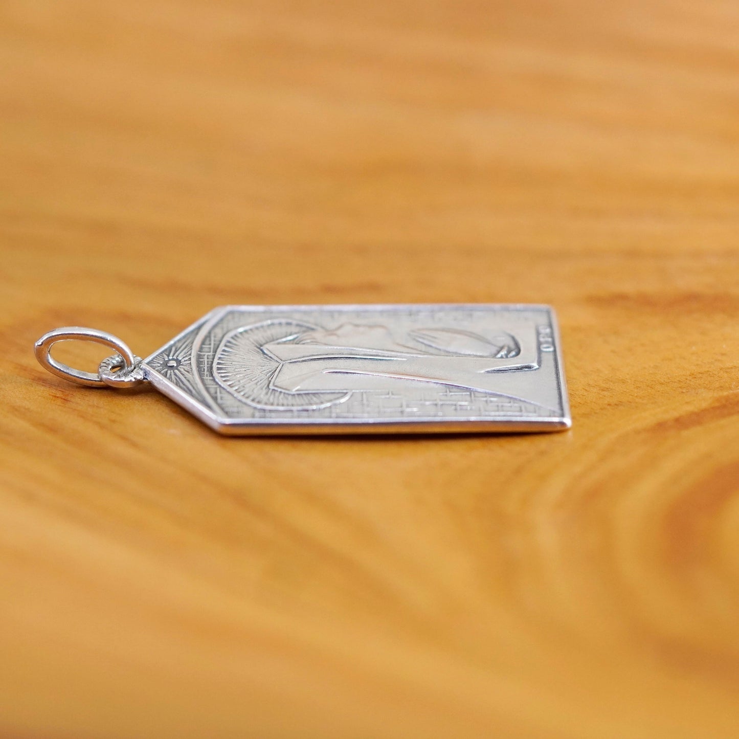 Vintage Sterling 925 silver handmade relief Virgin Mary charm pendant