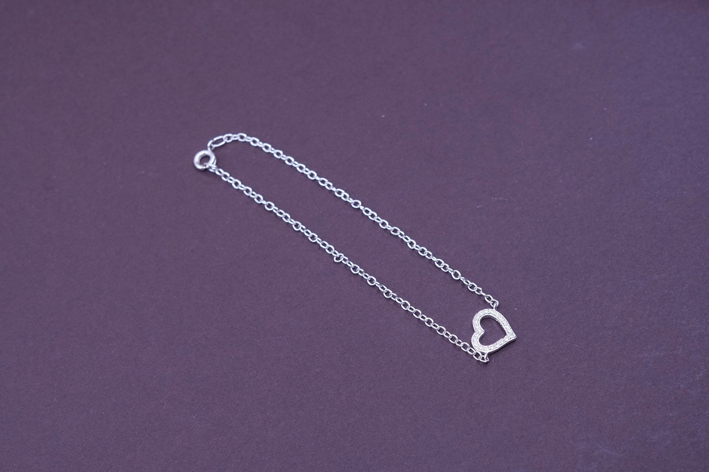 7.75”, Sterling silver handmade charm bracelet, 925 circle chain w/ Cz heart