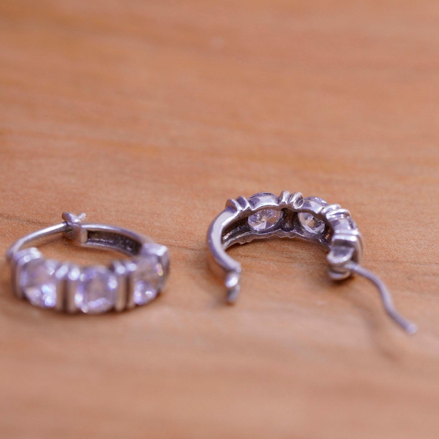 0.5”, vintage Sterling silver handmade earrings, 925 hoops with cluster Cz