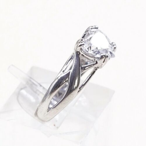 Sz 6, Vtg Sterling Silver handmade Ring, 925 Ring W/ Heart Shaped Cz