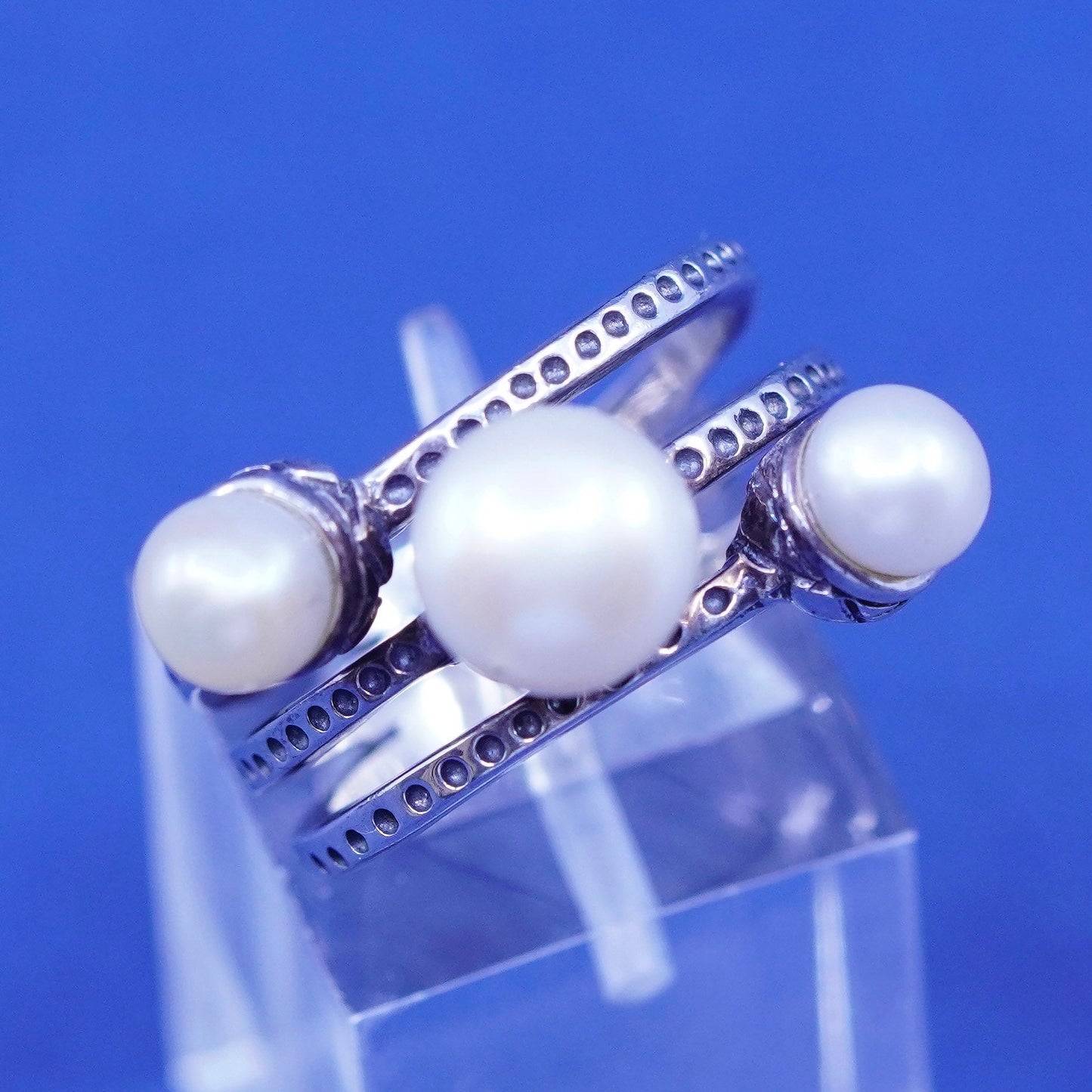 Size 6.5, vintage CFJ sterling 925 silver handmade statement ring with pearl