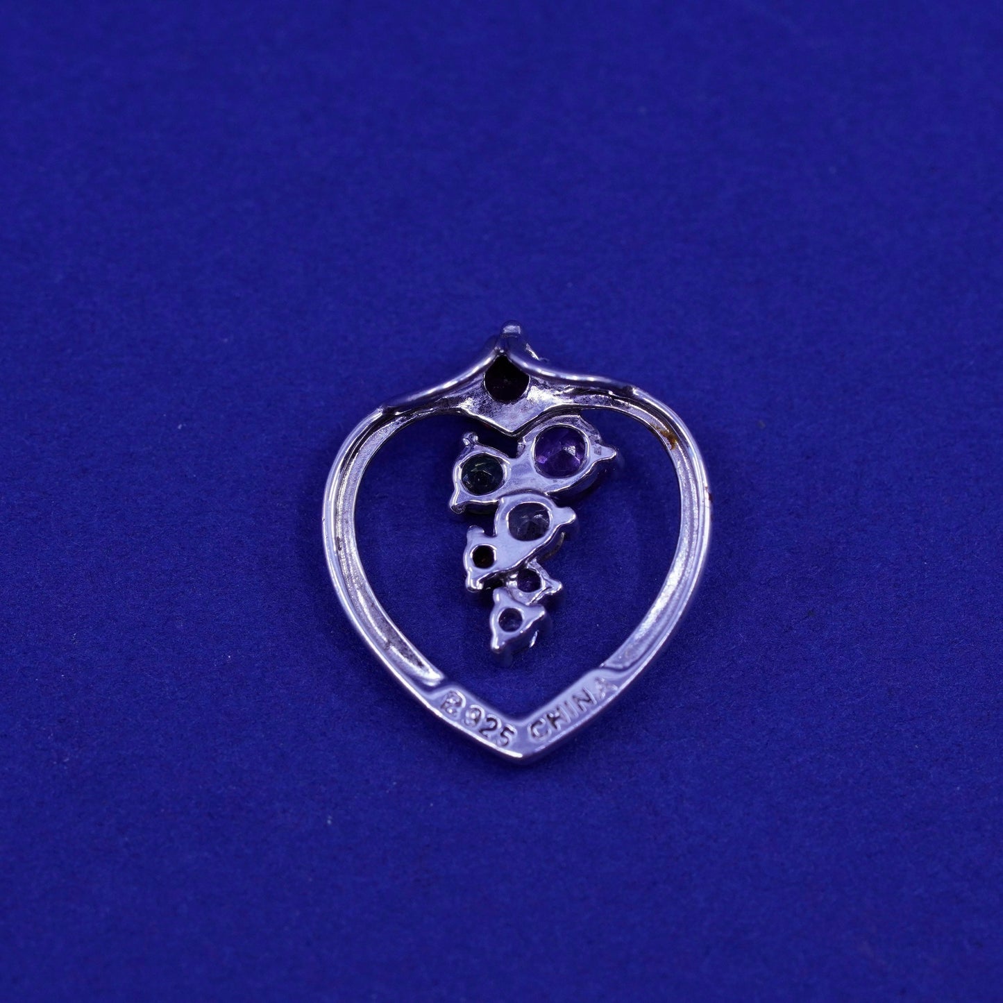 vtg Sterling 925 silver handmade heart pendant ruby citrine peridot amethyst