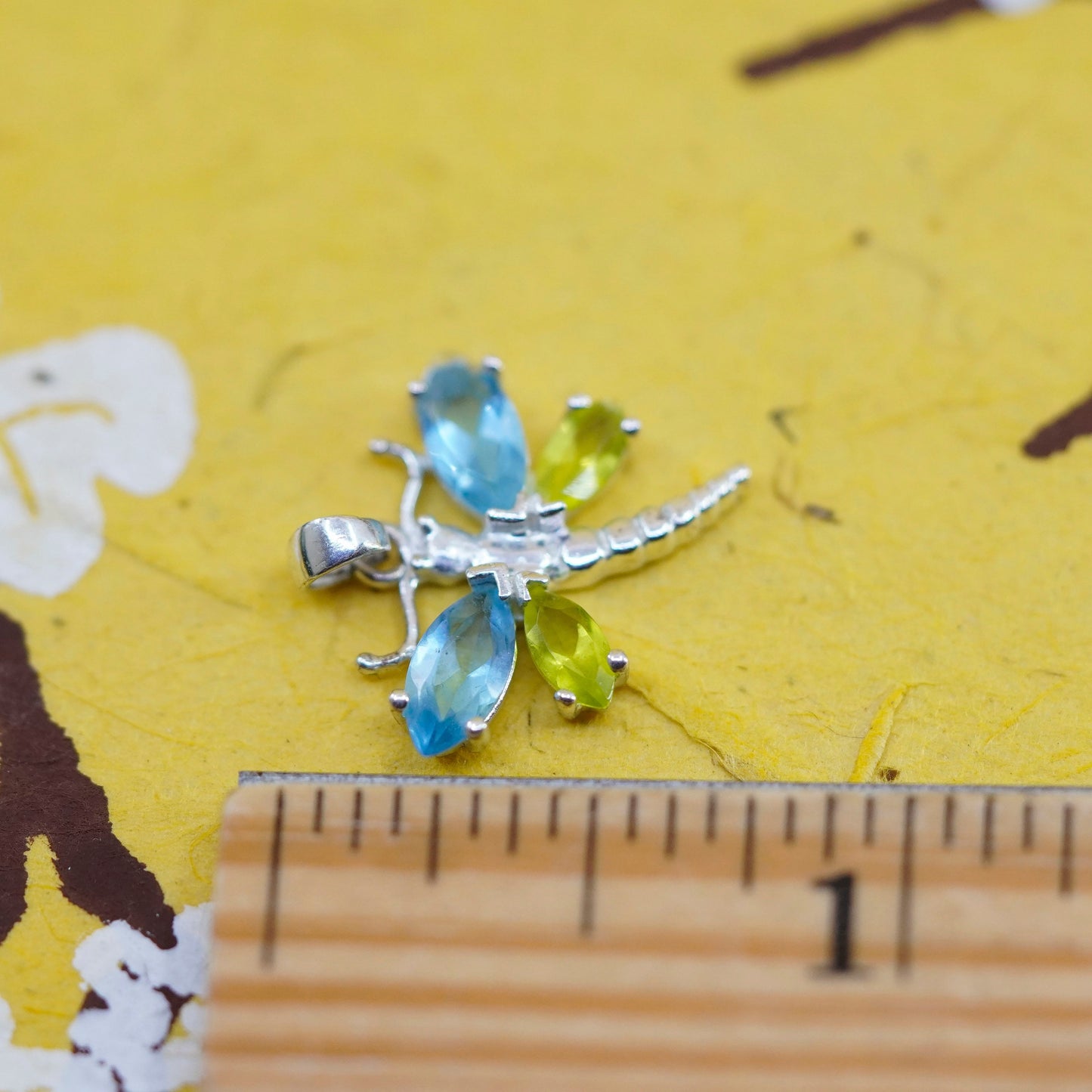 Vintage Sterling silver handmade pendant, 925 dragonfly with Crystal
