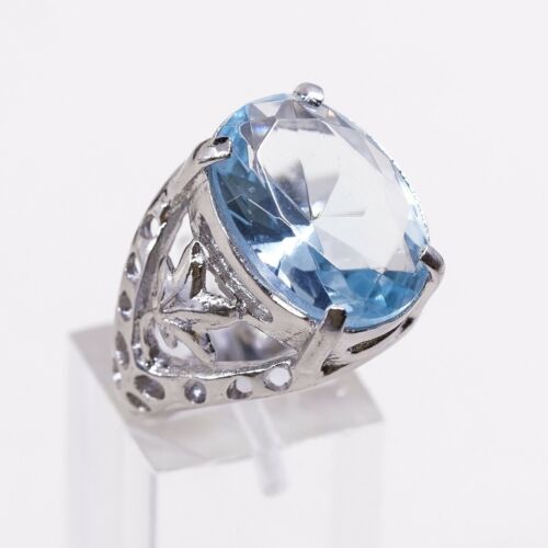 Sz 8.5,vtSterling Silver Cocktail Ring, 925 Silver Ring W/ Birthstone Blue Topaz