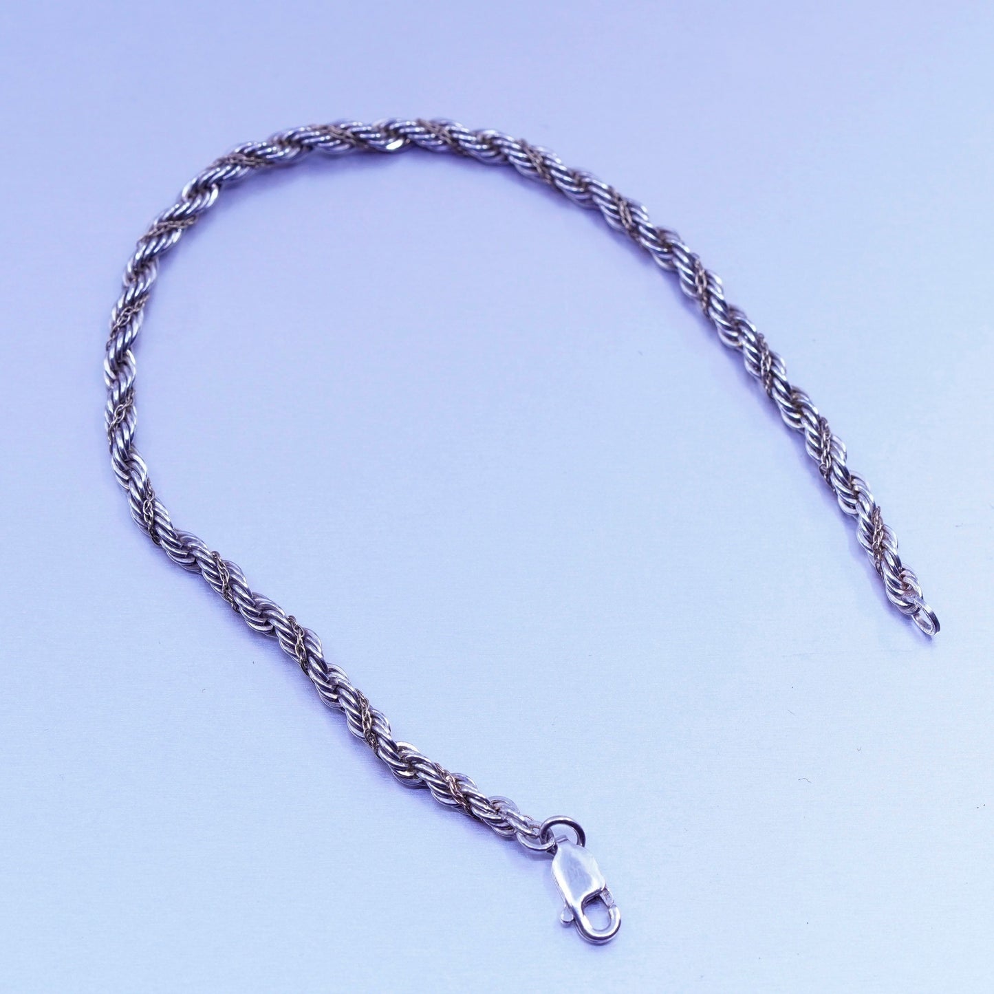 7”, 3mm, Sterling 925 silver handmade rope bracelet with 14K circle chain