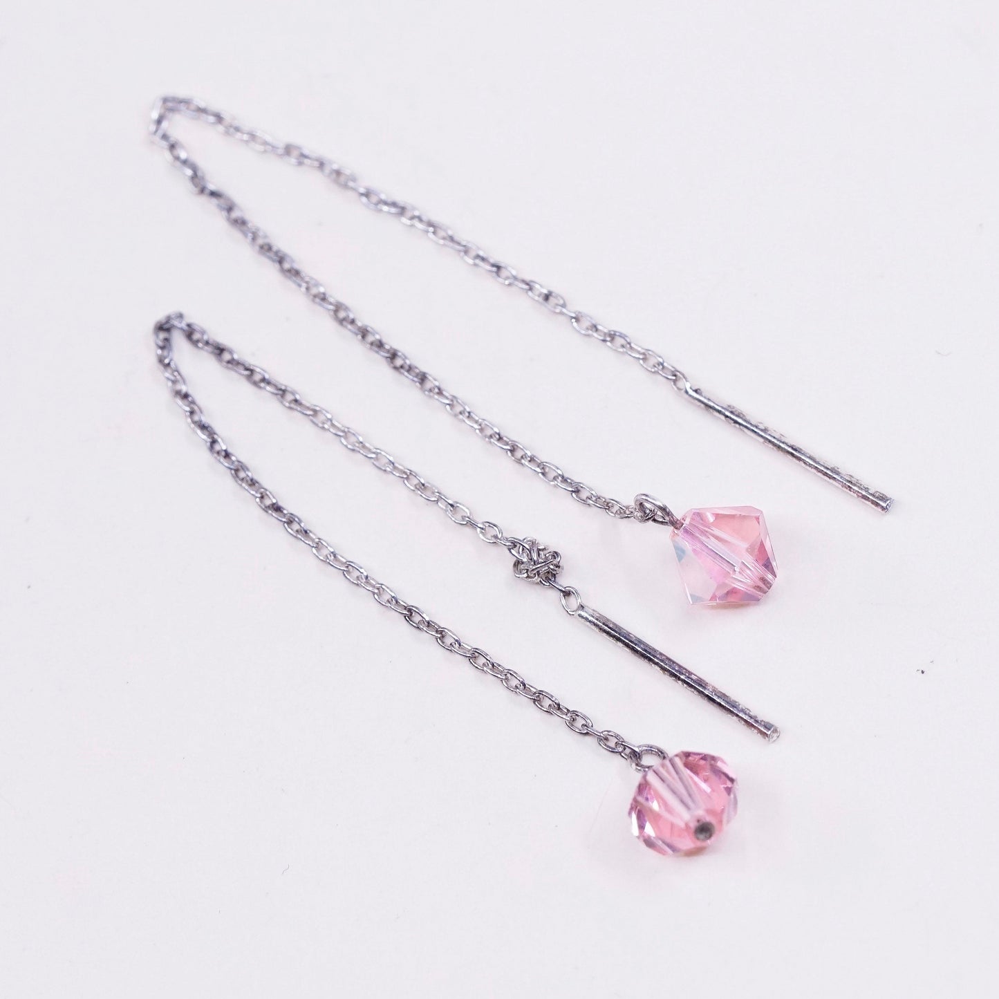 vtg Sterling 925 silver handmade earrings w/ light pink crystal