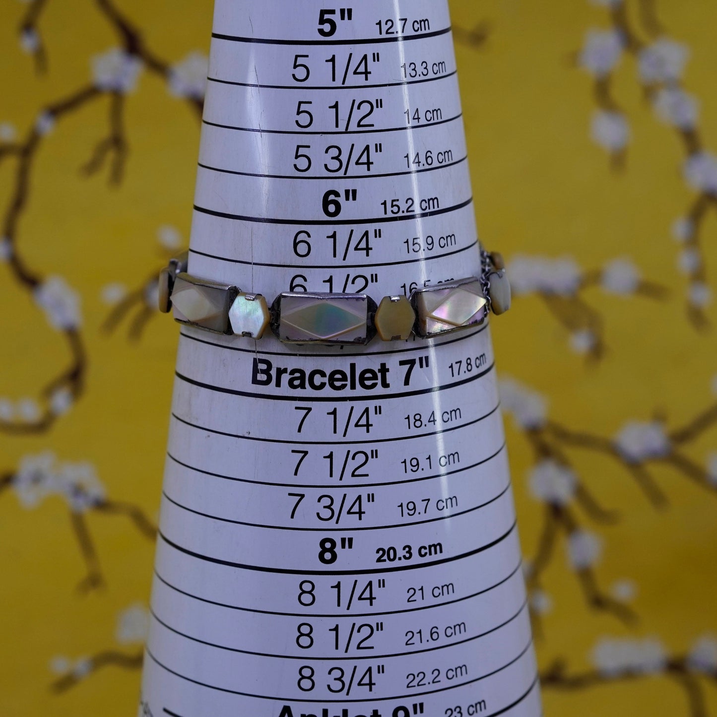 6.5”, vintage jewelry Sterling 925 silver tennis bracelet with mother of pearl