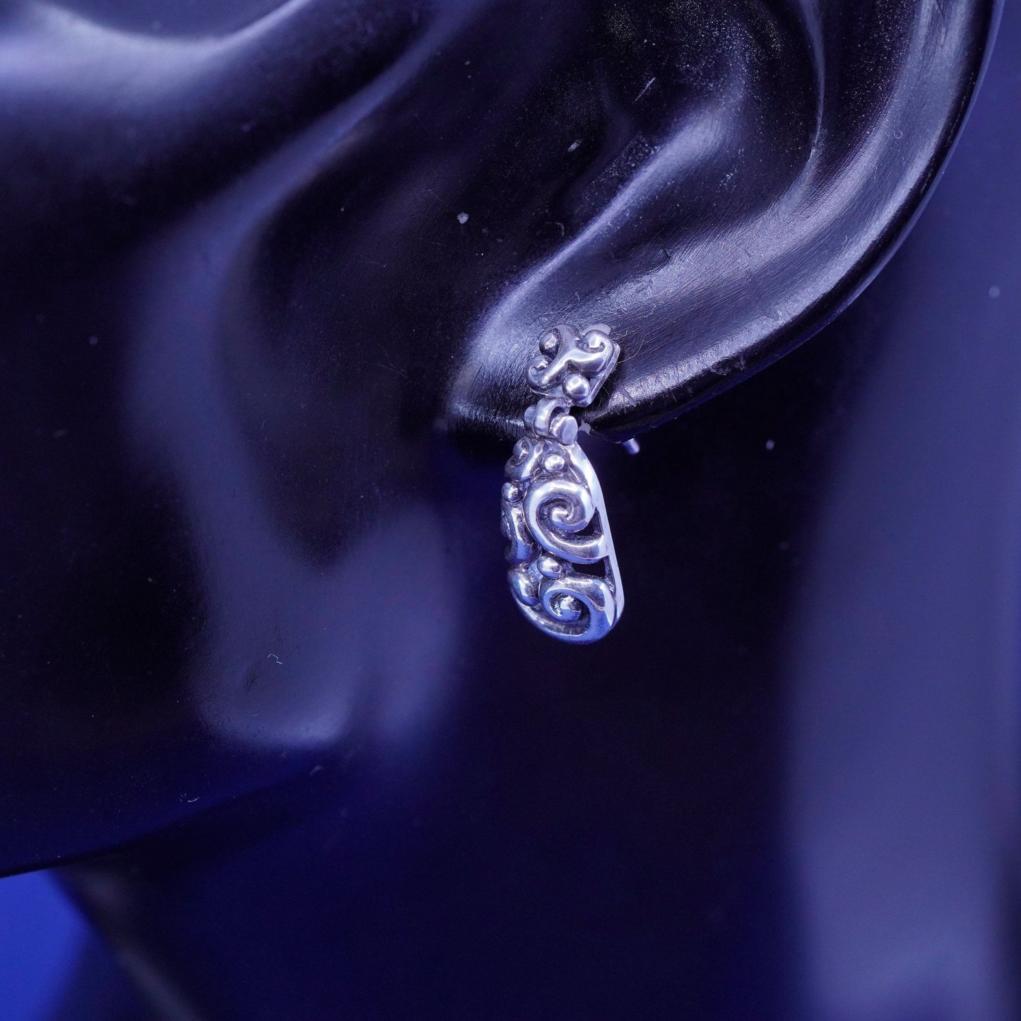 Vintage Sterling silver handmade earrings, 925 teardrop with filigree