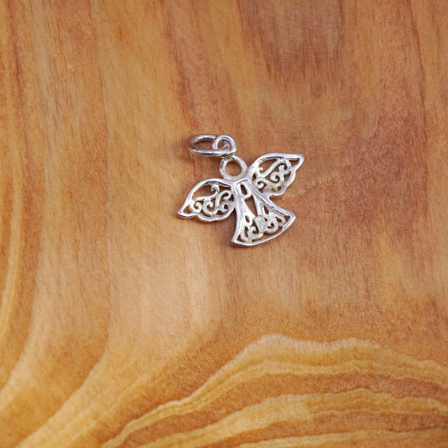 Vintage Sterling silver handmade pendant, filigree 925 angel charm