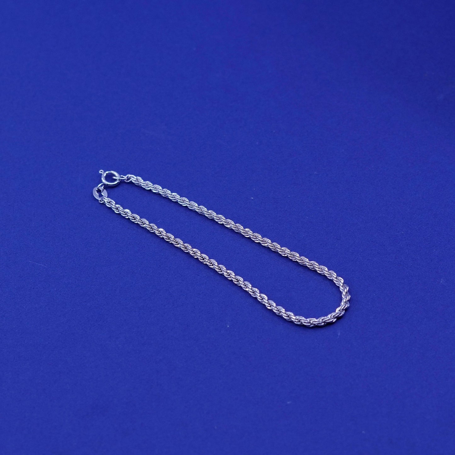 7”, 3mm, vintage sterling silver handmade bracelet, Italy 925 rope chain