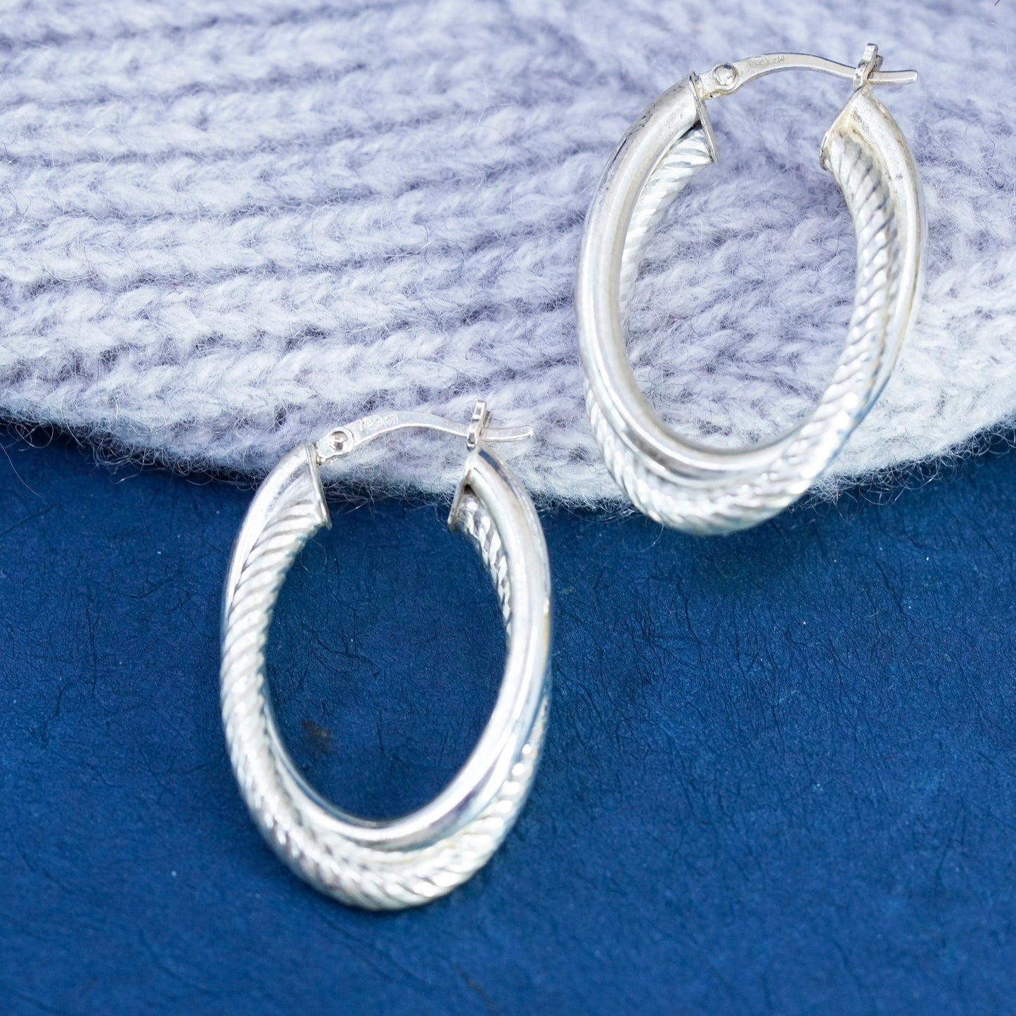 1.25”, vintage Sterling silver handmade earrings, 925 entwined hoops