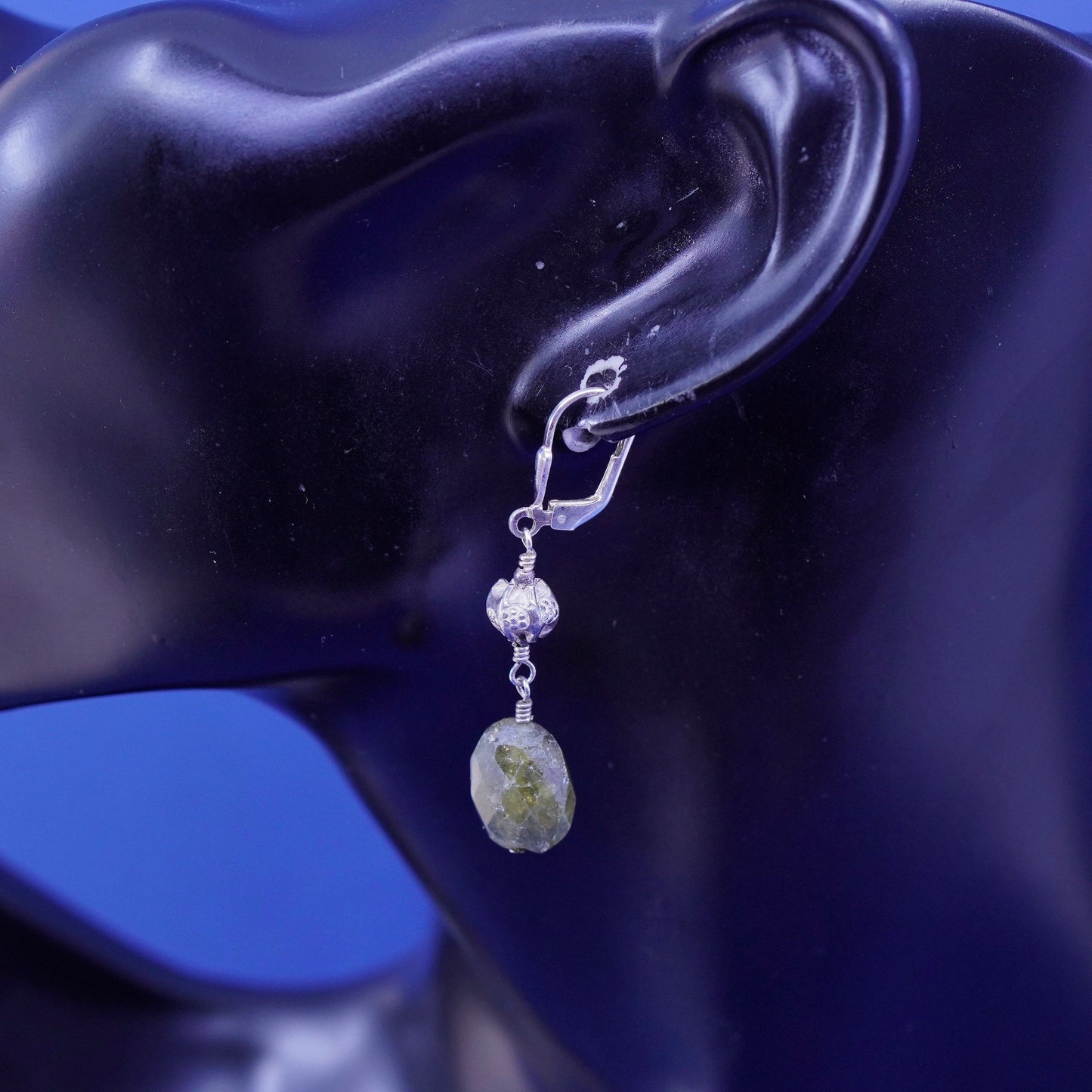 Vintage Sterling 925 silver handmade earrings with quartz Dangles