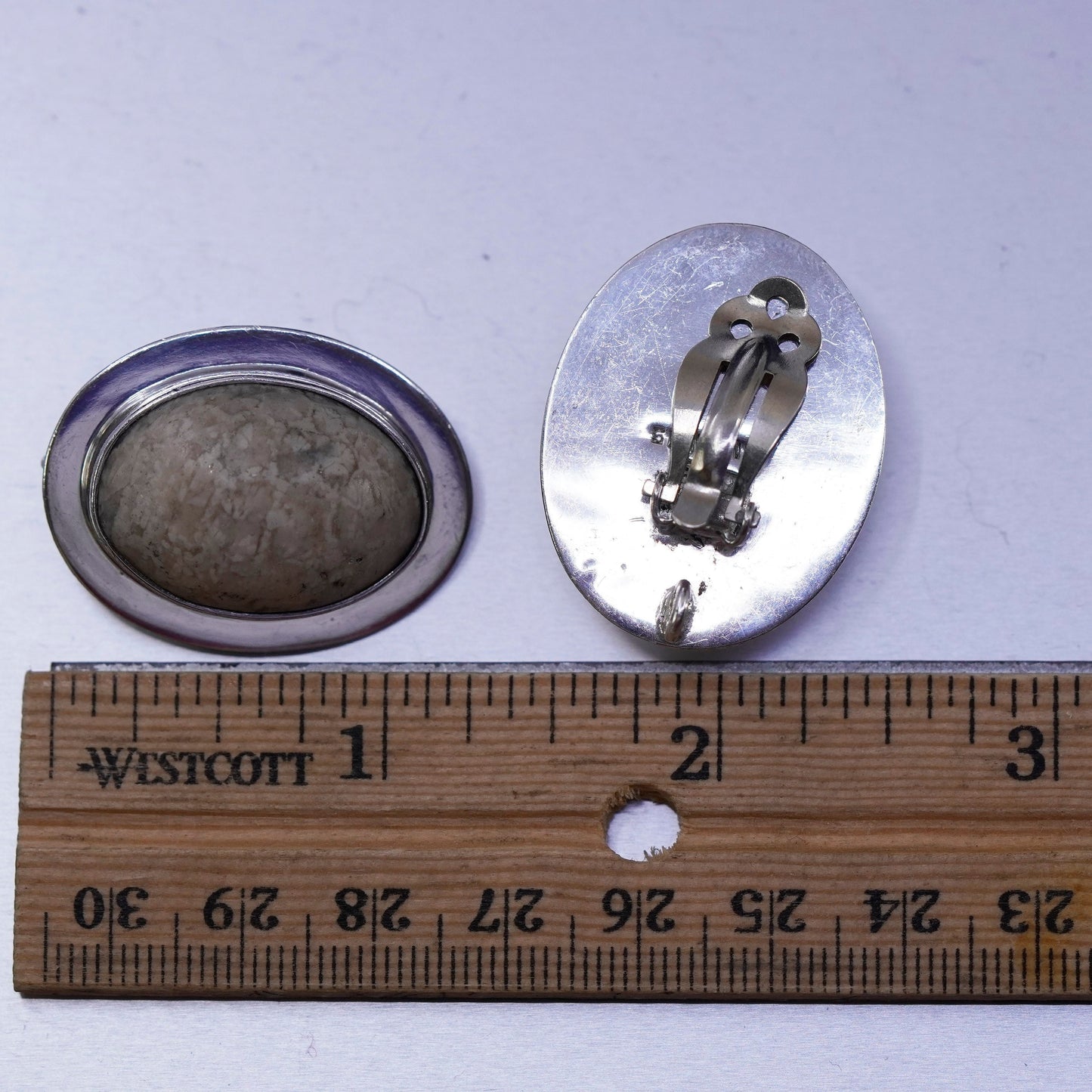 AKR Amy Kahn Russell 925 silver handmade earrings, oval clip on w/ ivory jasper