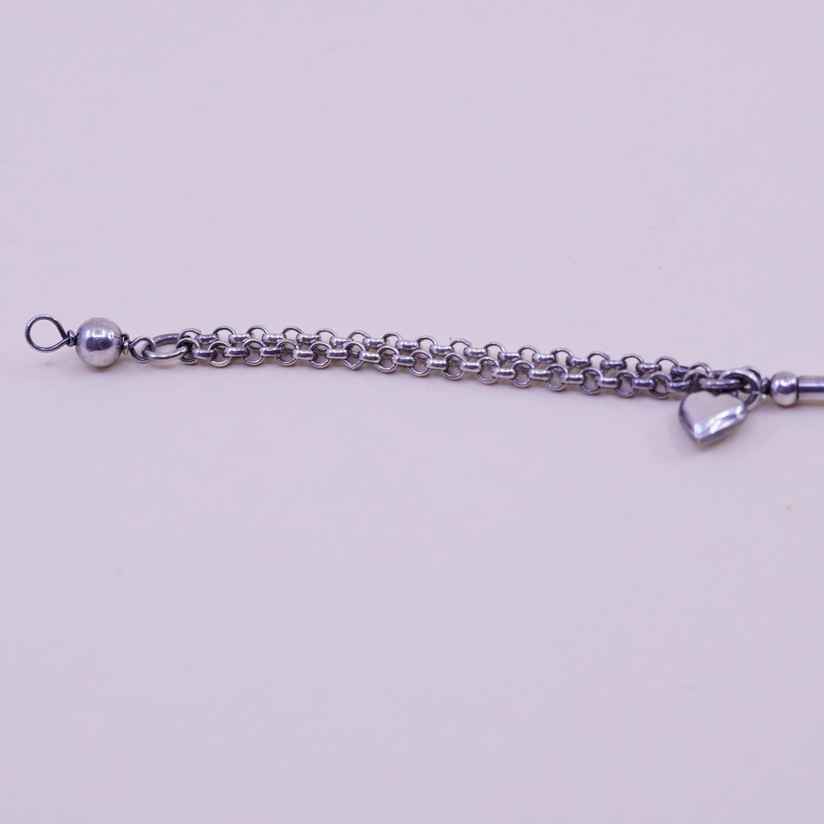 7”, sterling 925 silver circle bracelet, strands circle chain and heart charms