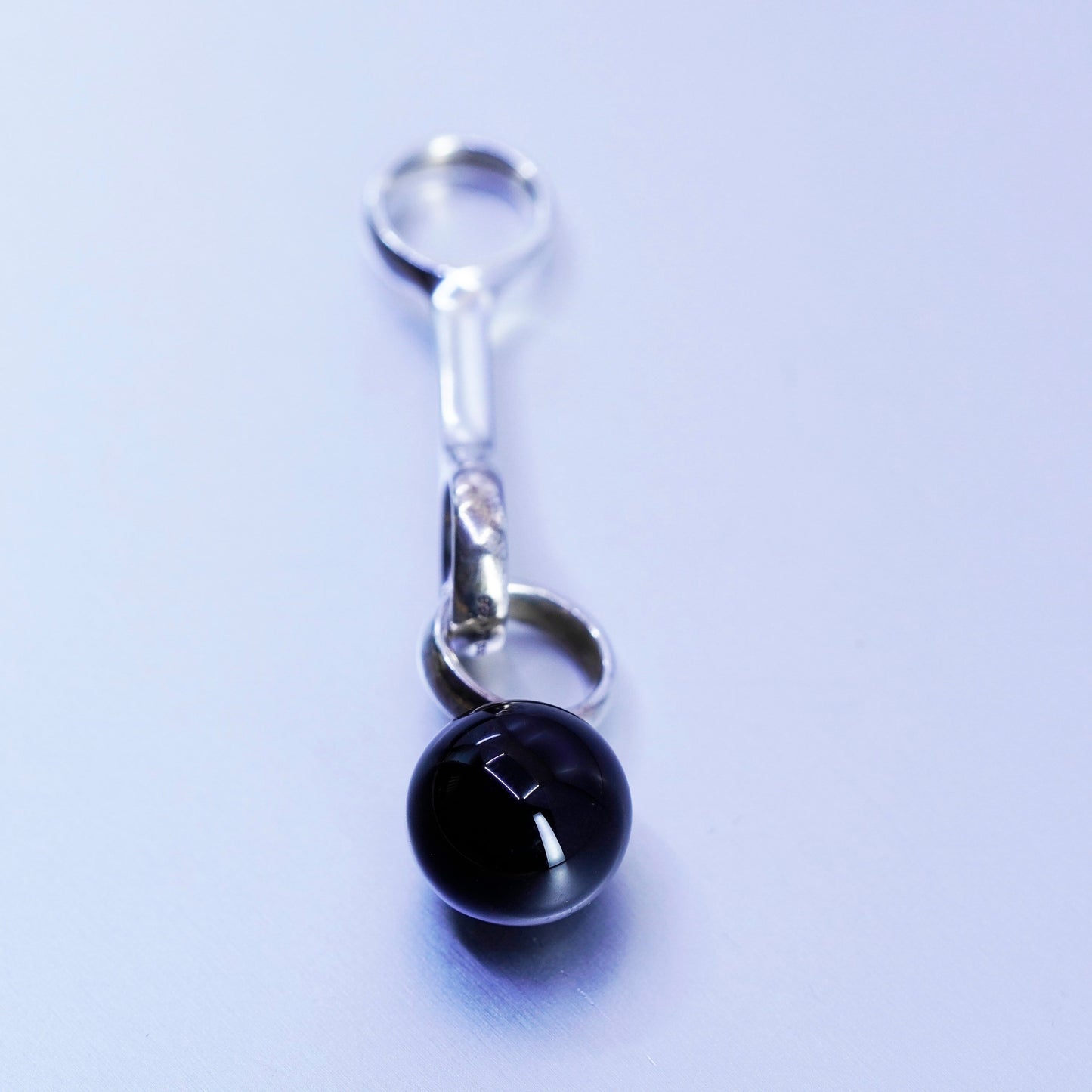antique modern sterling 925 silver handmade pendant with round obsidian bead