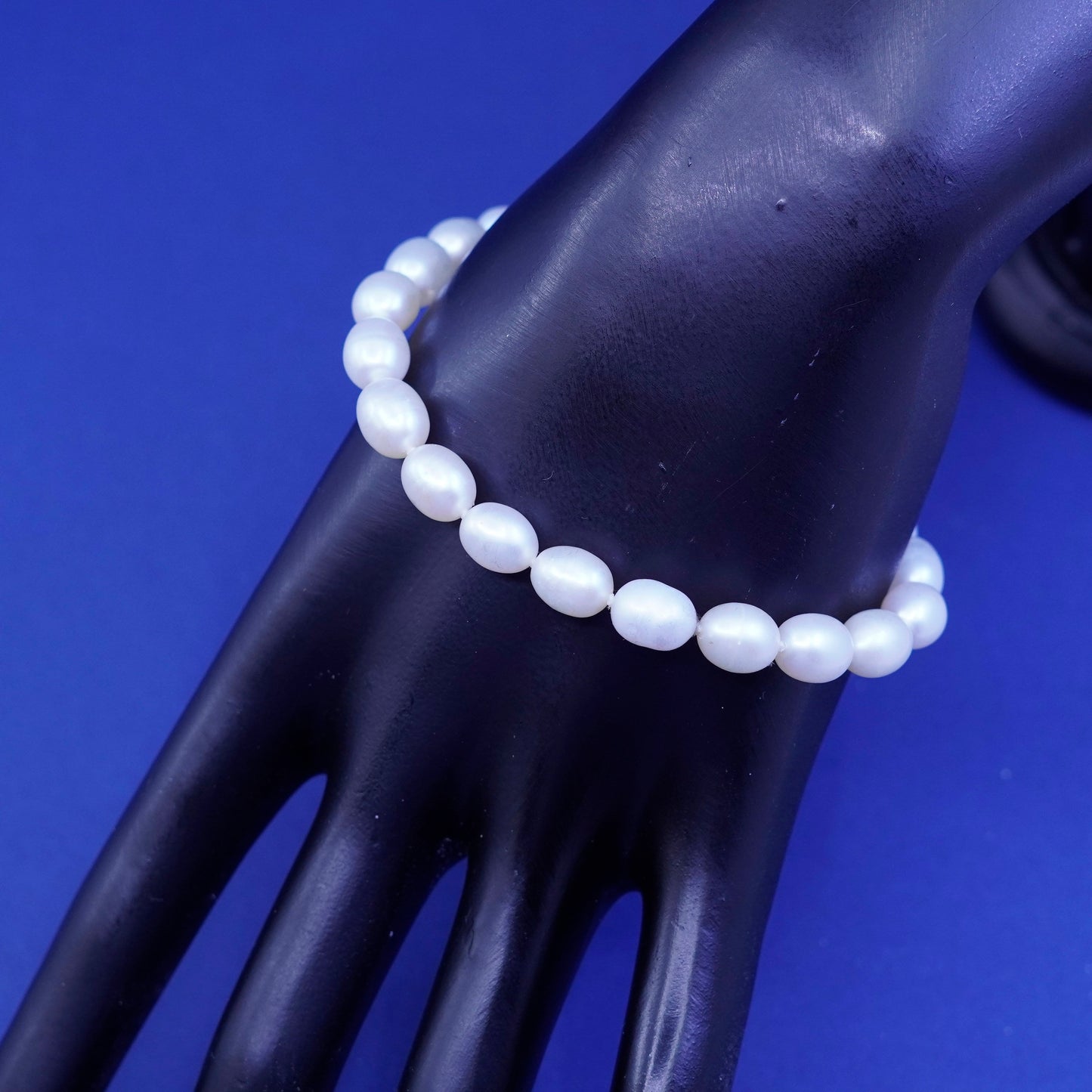 7.5”, Sterling 925 silver handmade bracelet with freshwater 6mm pearl beads