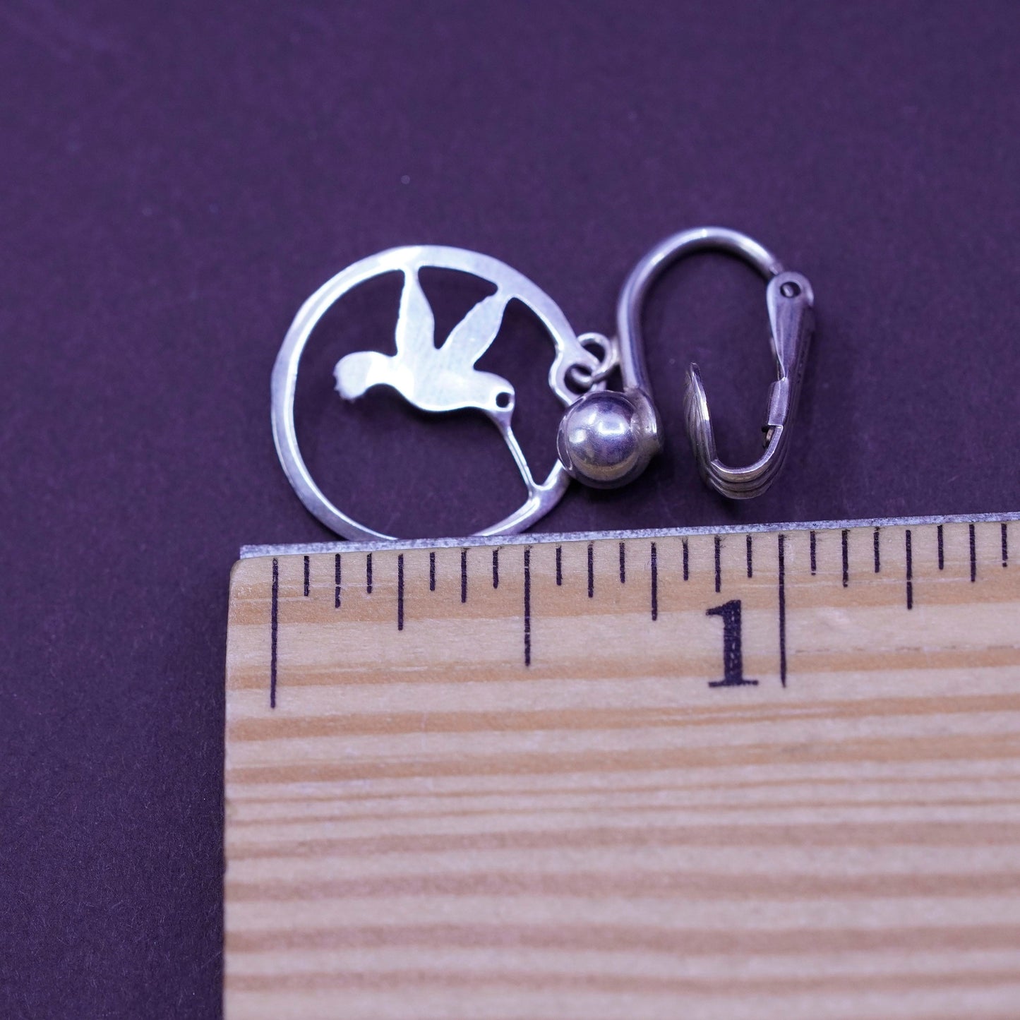 Vintage Sterling silver handmade clip on, 925 hummingbird bird earrings