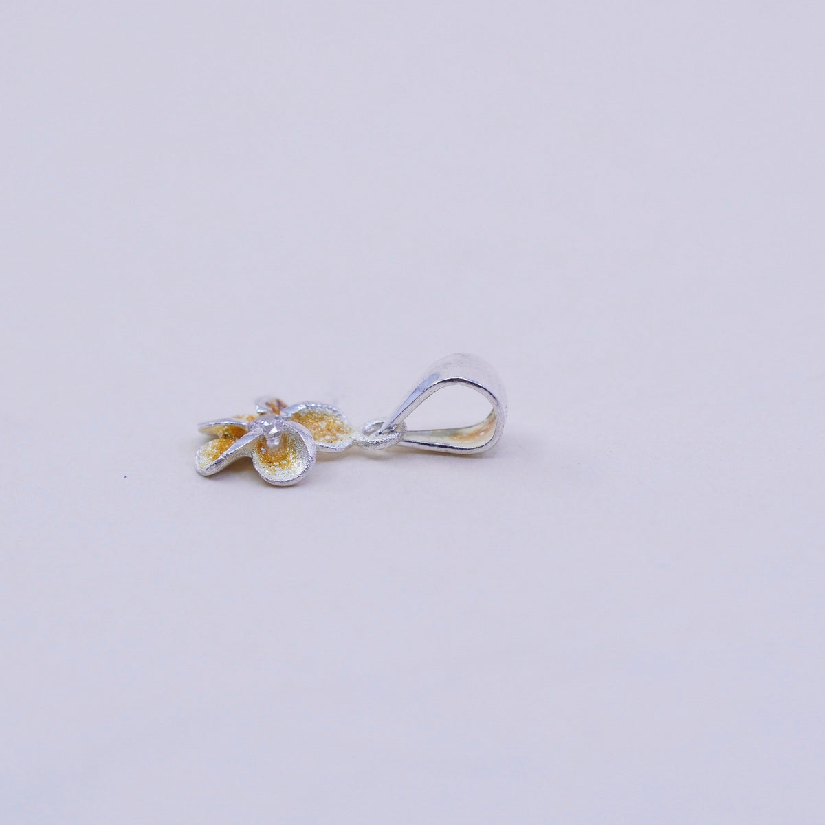 Vintage Sterling silver handmade pendant, 925 plumeria flower charm with Cz